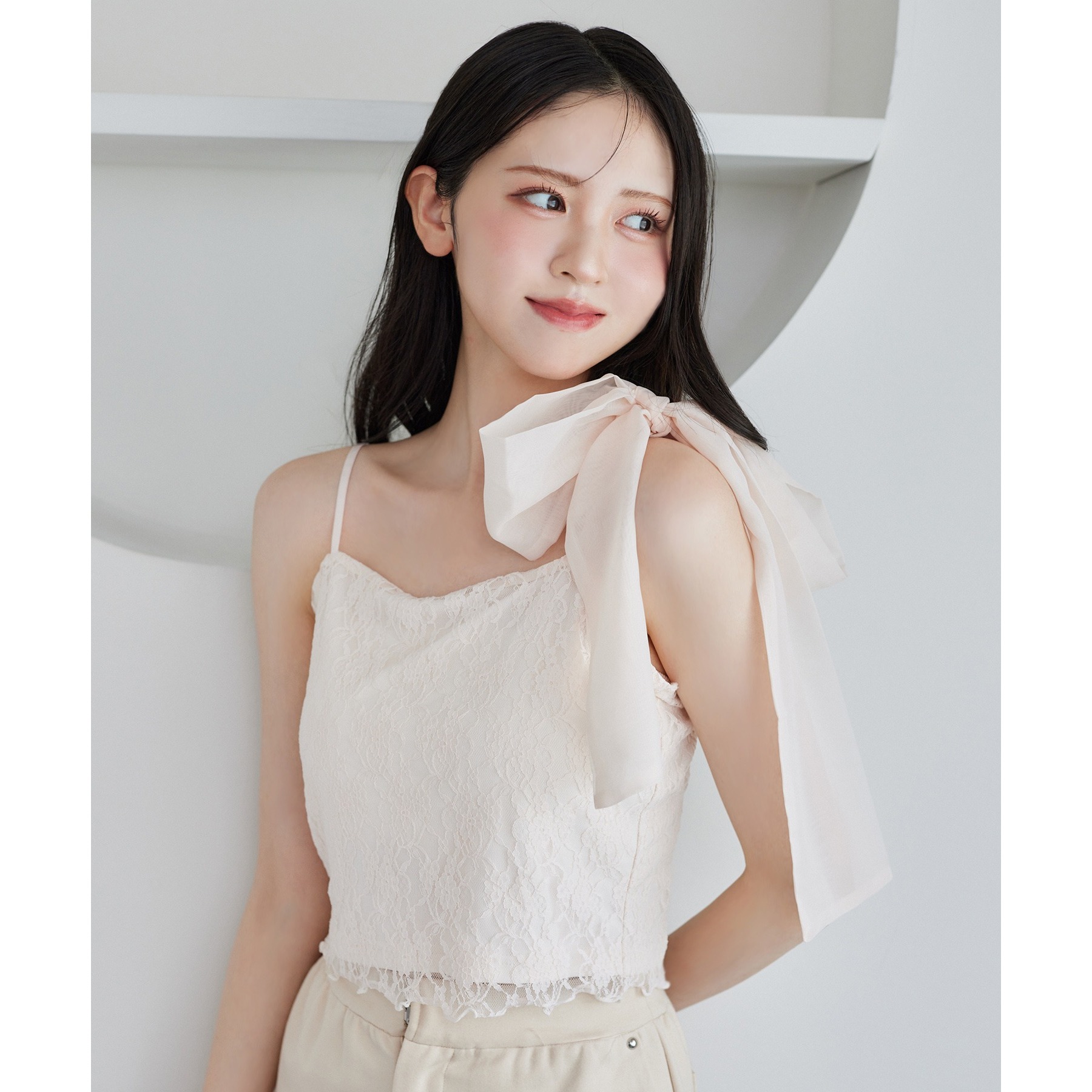 ナイスクラップ　メリーカールチュニックニット　肩リボンレースキャミ　セット 肩リボンレースキャミ／リボン取り外し可 | ファッション通販サイト NUGU