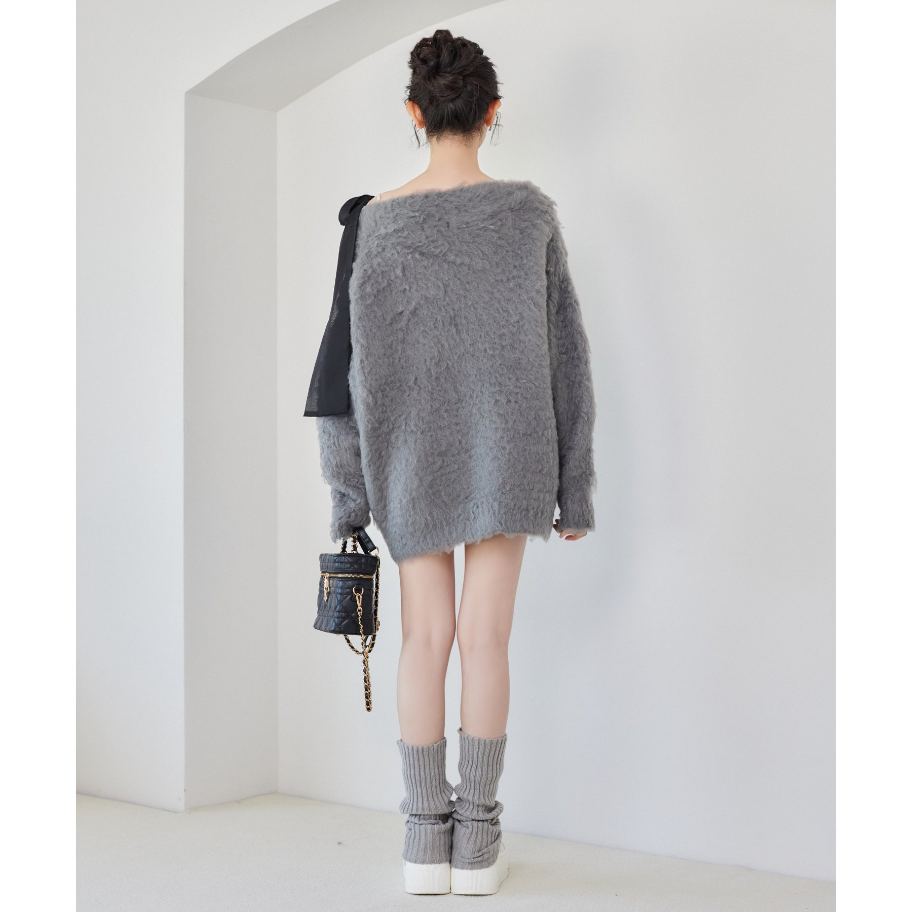 メリーカールチュニックニット 肩リボンレースキャミ ナイスクラップ