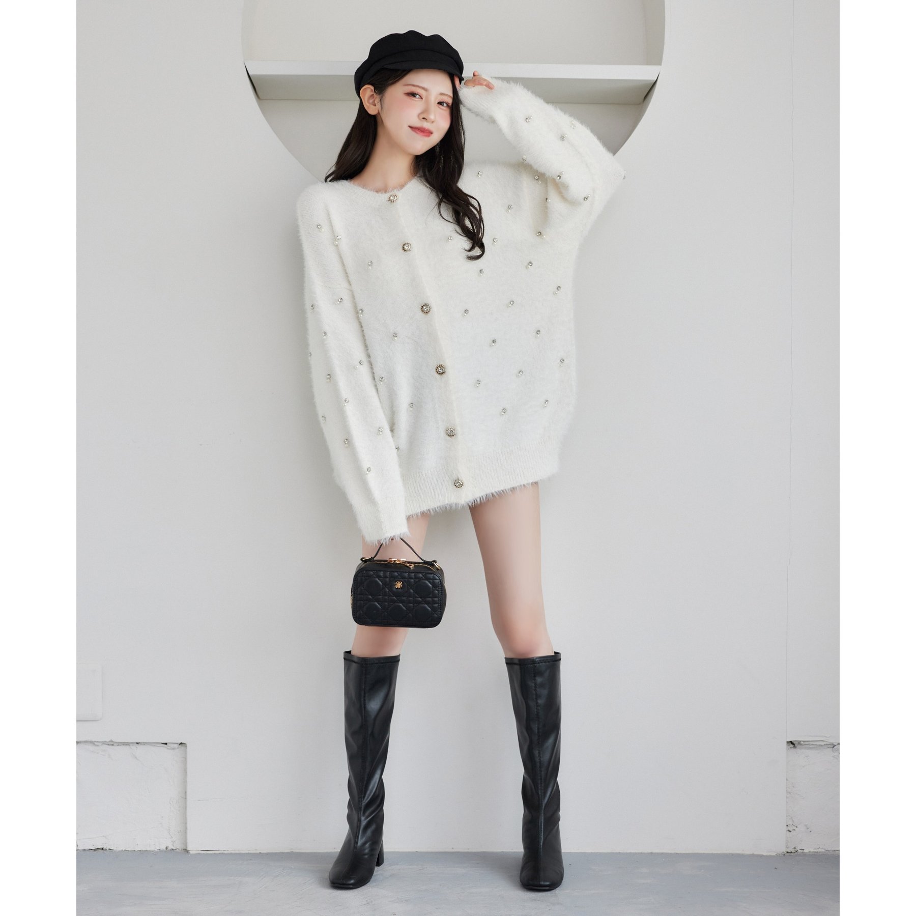 ワンホン　ファー　カーディガン ワンホン ファーカーディガン＆ワンピースセット セール】【新色