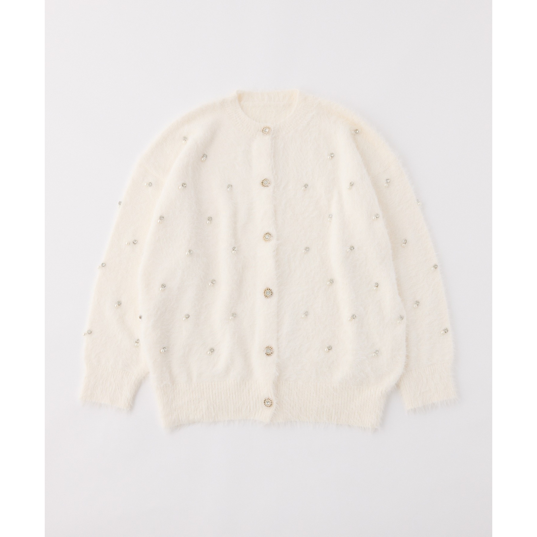 ビジューフェザーロングカーディガン アイボリー タグ付き one after another NICE CLAUP カーディガン 「新色追加」ビジュー