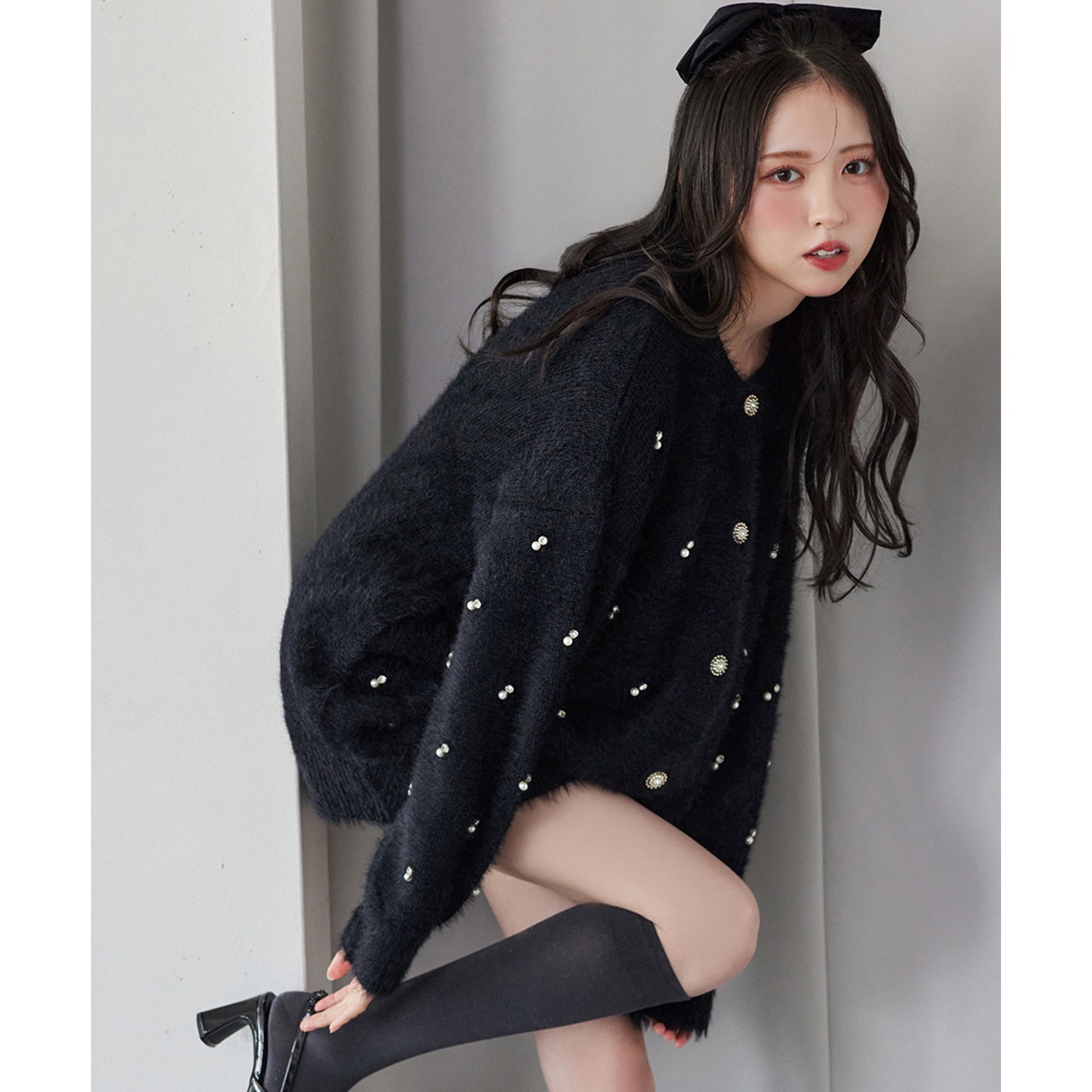 スーパービューティー♡ラビットファー襟ビジューボタンロング