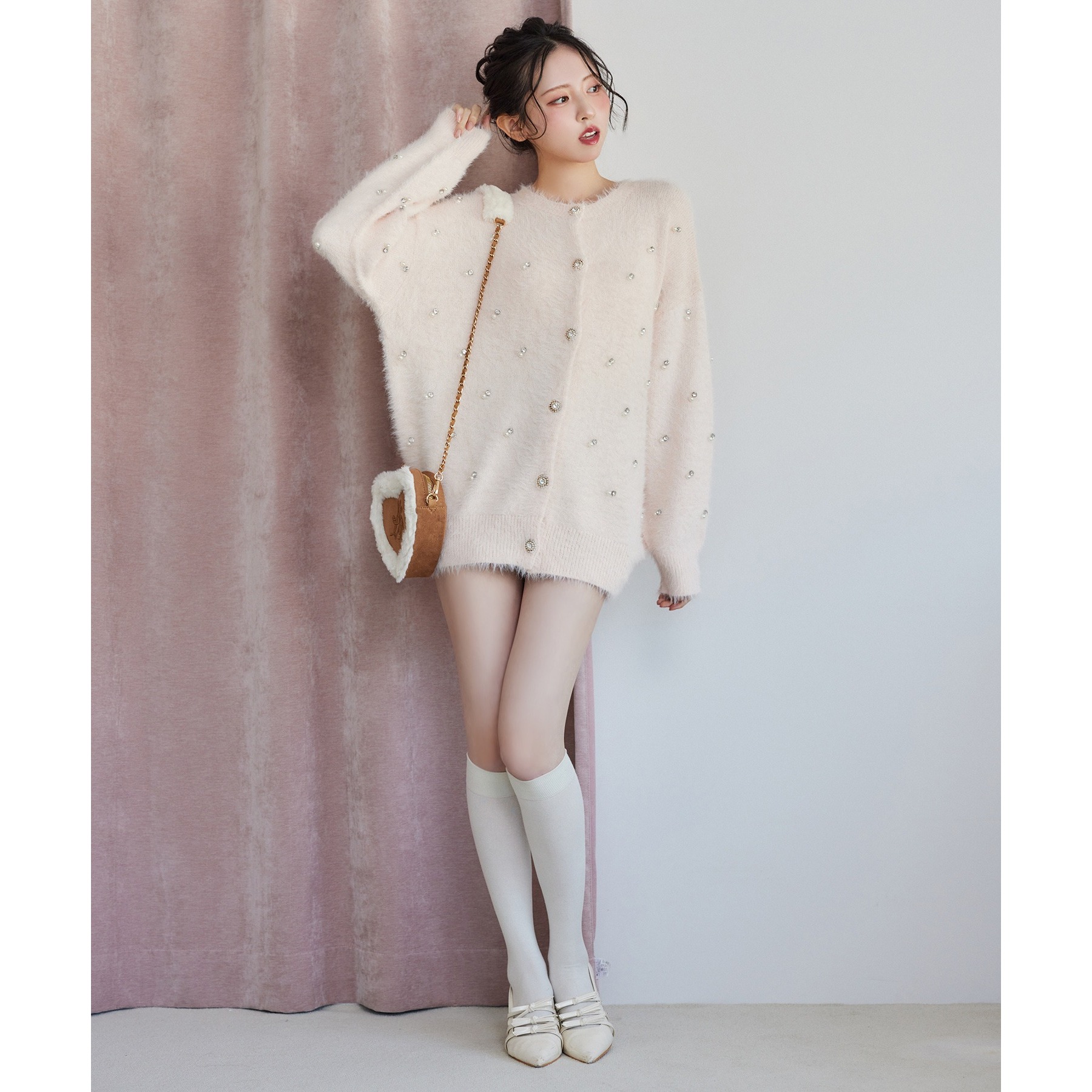 ファーニット　カーディガン　ロングカーデ PremiumOrder】ビジューファーロングカーデ | ファッション通販