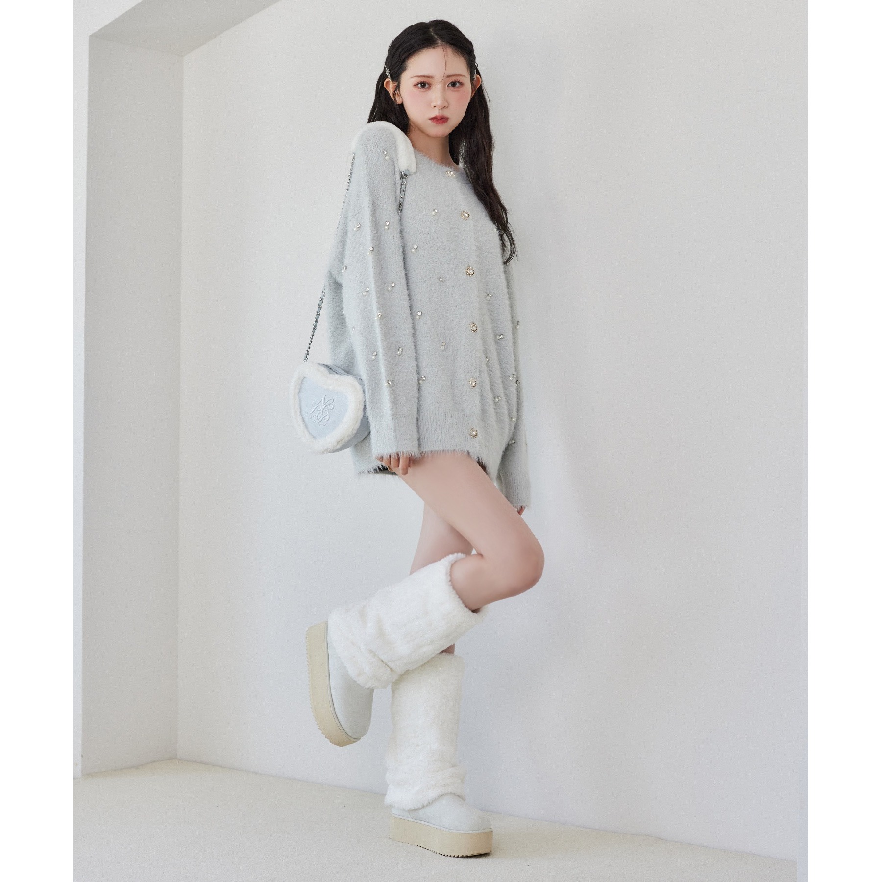 ホワイトファー厚底ムートンブーツ NICE CLAUP 定価11000円 厚底