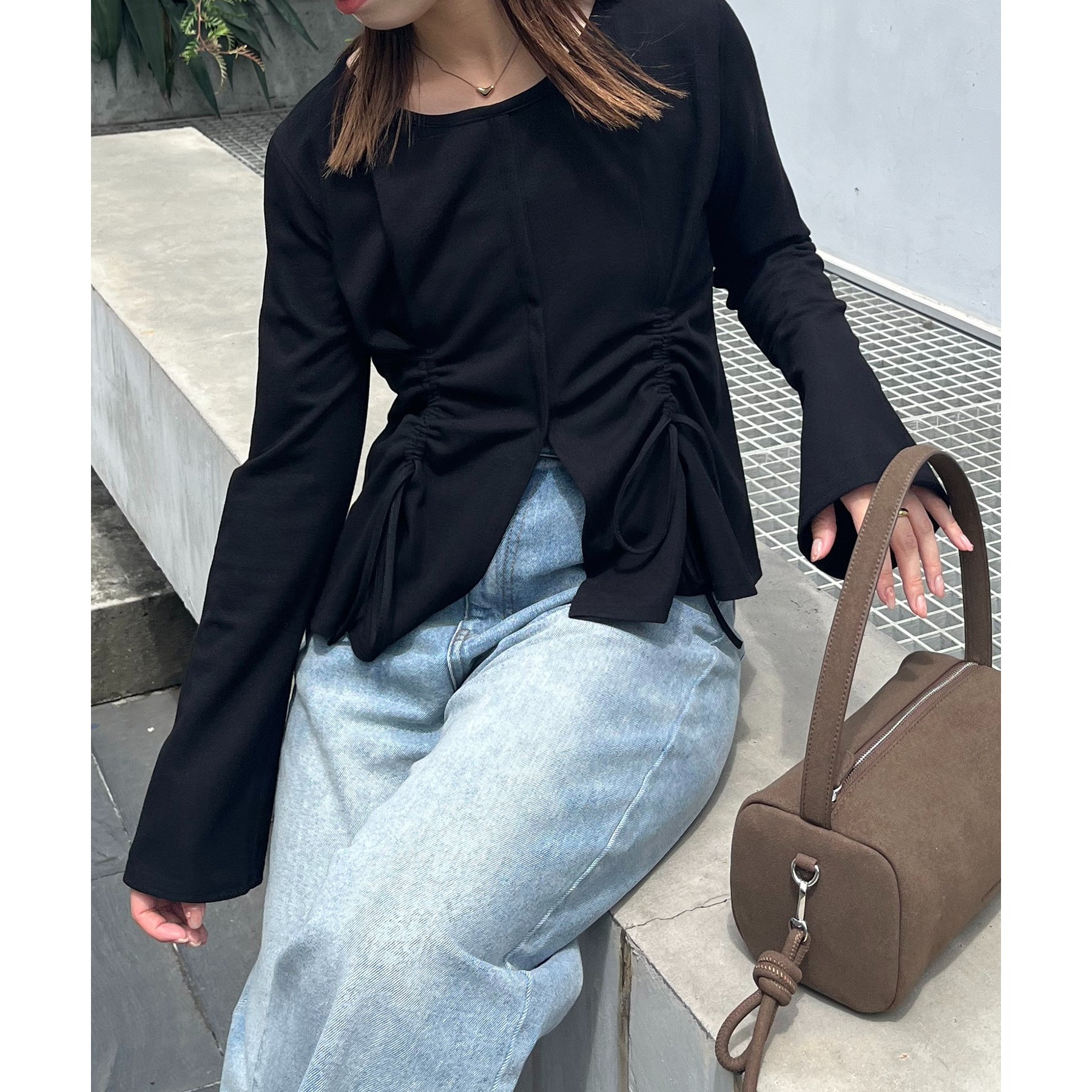 【新品】CAPRICIEUX LEMAGE ドロストリブTシャツ グレー ドロストリブTシャツ（Tシャツ/カットソー）｜CAPRICIEUX LE'MAGE