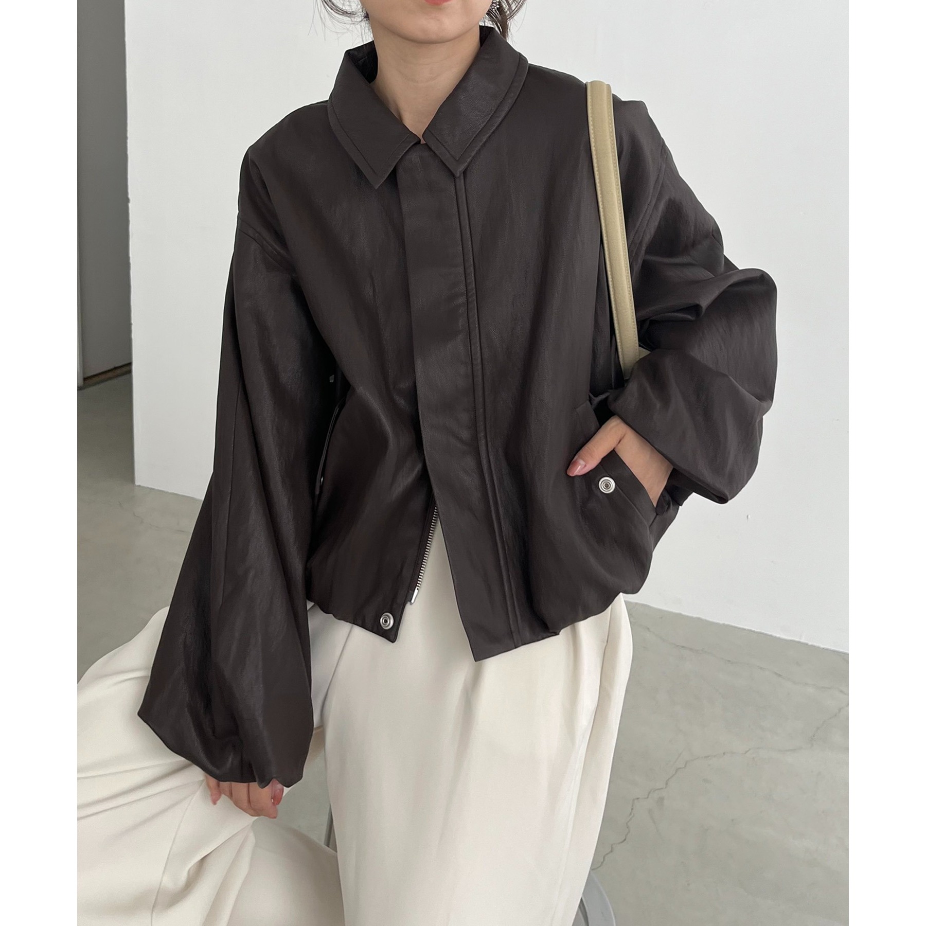 CAPRICIEUX LE'MAGE バルーンレザージャケット　ブラウン36 CAPRICIEUX LE'MAGE（カプリシューレマージュ）の「【サイズ展開あり