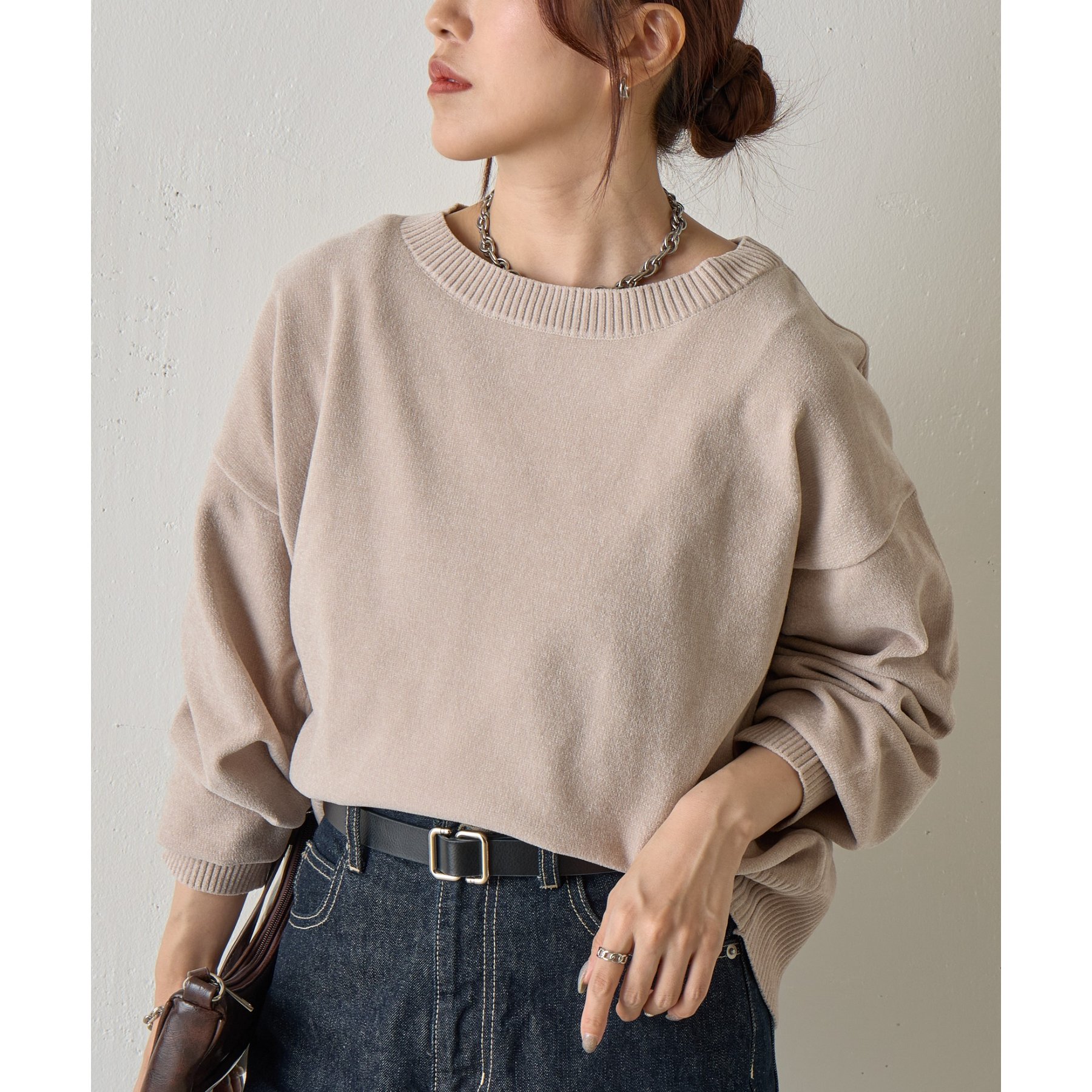 ハンドウォッシャブル】ダブルフェイスクロップドニット