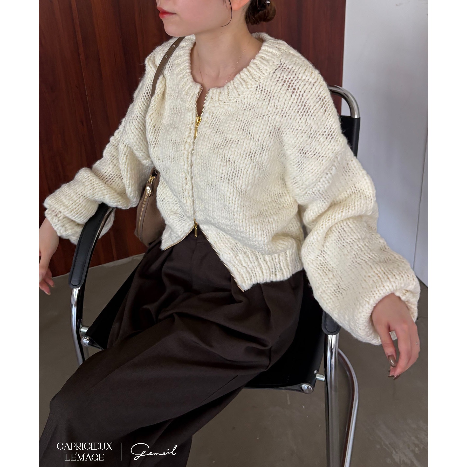 STONE コンパスパッチ スナイデルニット ジップ カーディガン STONE