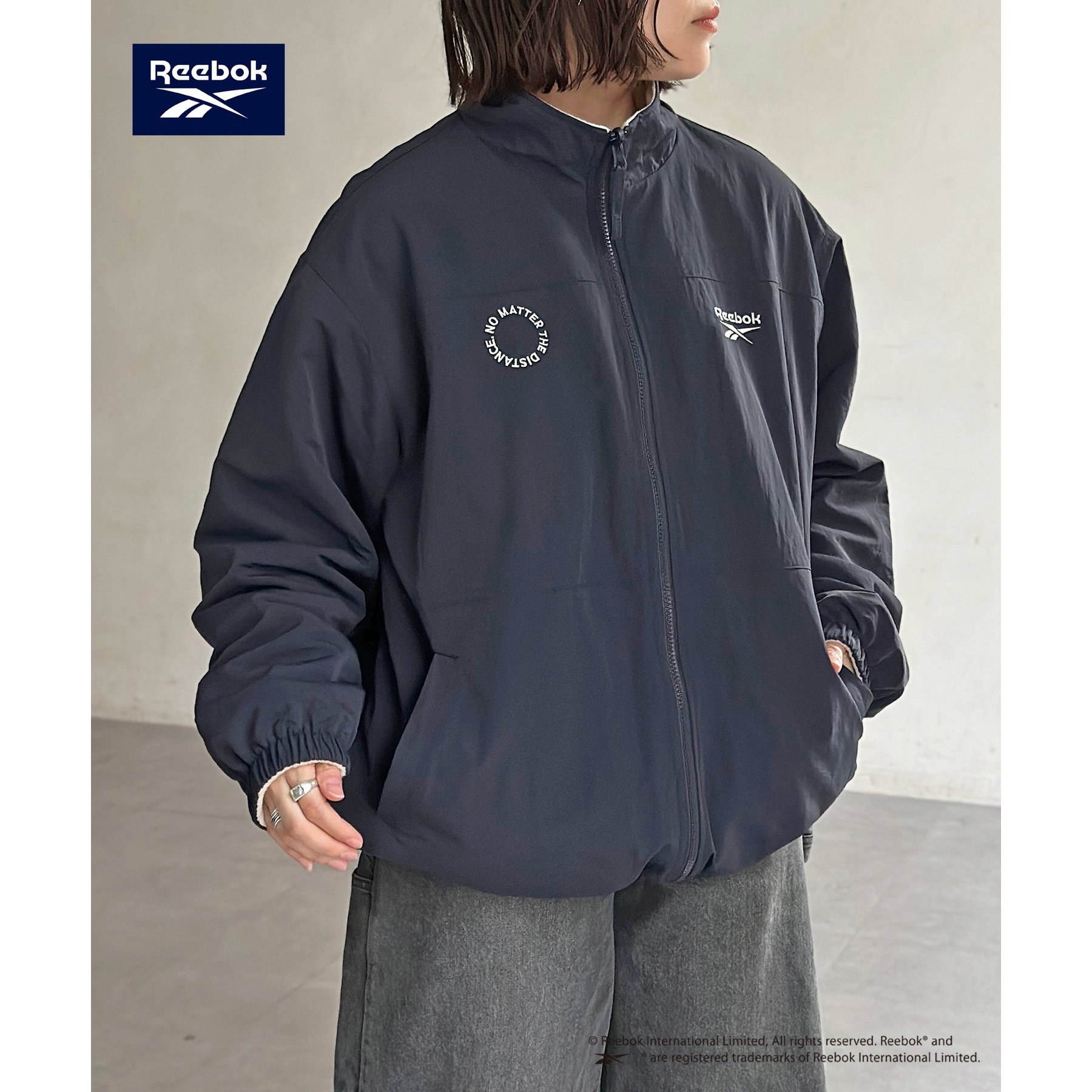 リバーシブル ナイロンジャケット ネイビー グレー Reebok】リバーシブルブルゾン | ファッション通販サイト NUGU