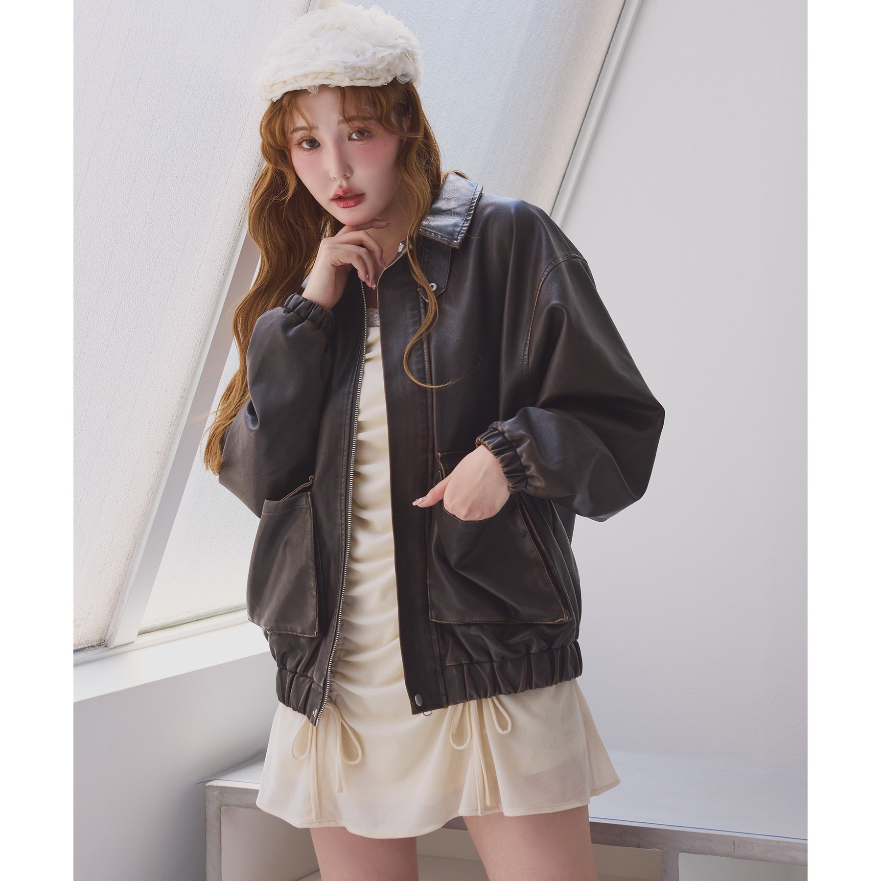 WEB限定【ロングシーズン活躍！】オーバーサイズ合皮ブルゾン