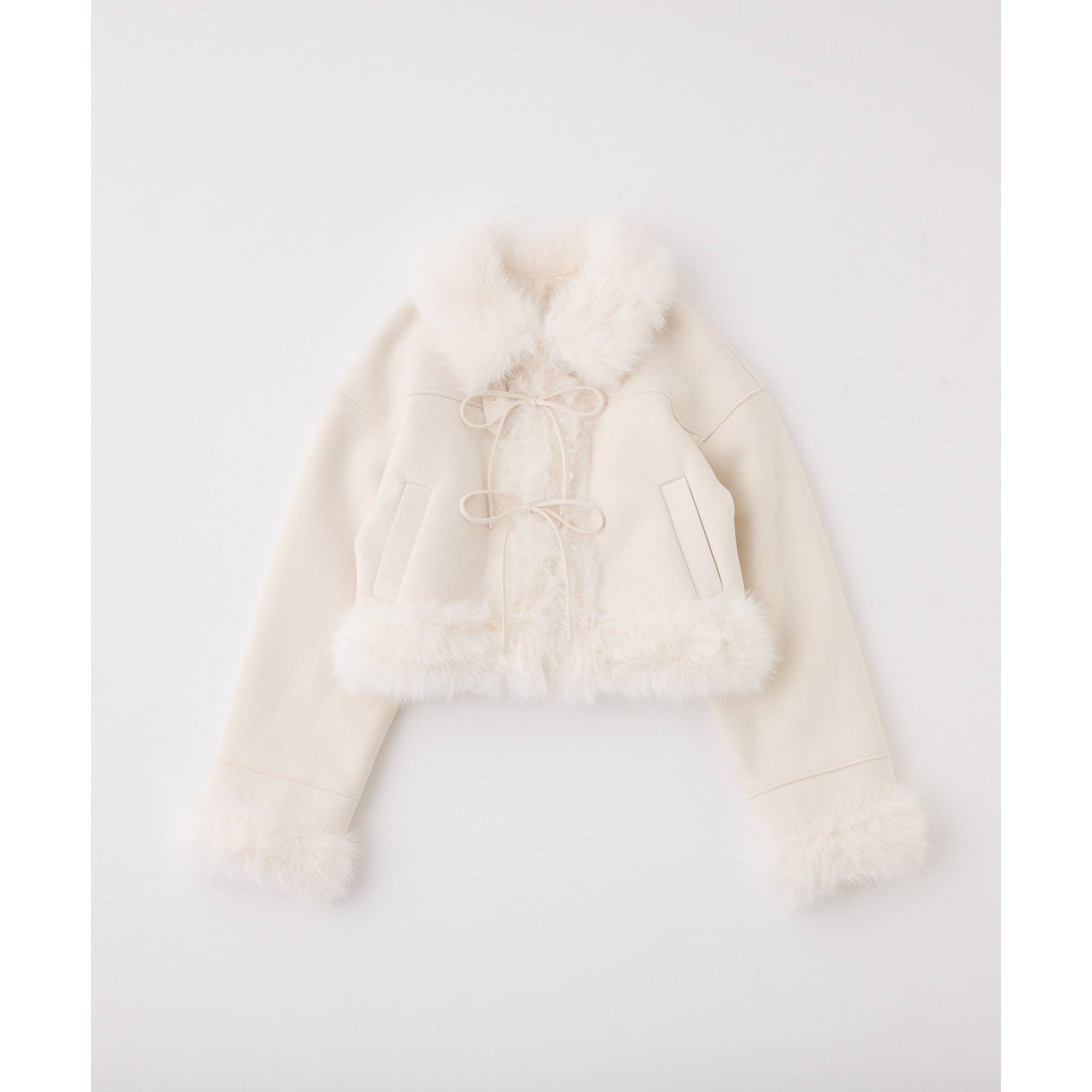 リボン取り外し可能】フェイクムートンリボンアウター | ファッション