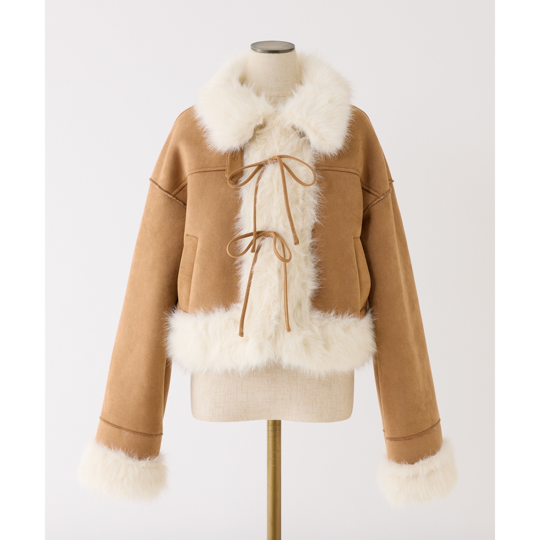 リボン取り外し可能】フェイクムートンリボンアウター | ファッション