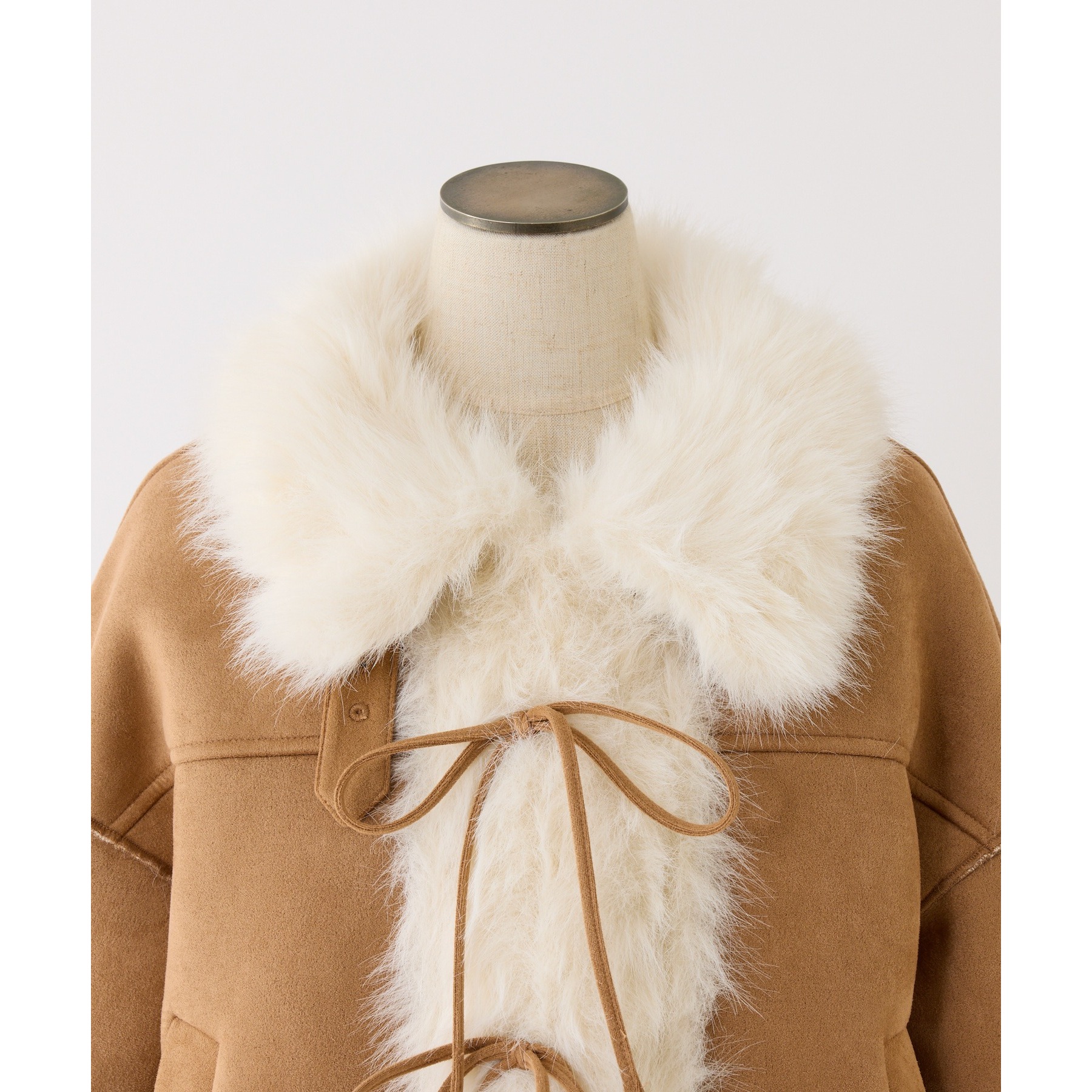 リボン取り外し可能】フェイクムートンリボンアウター | ファッション