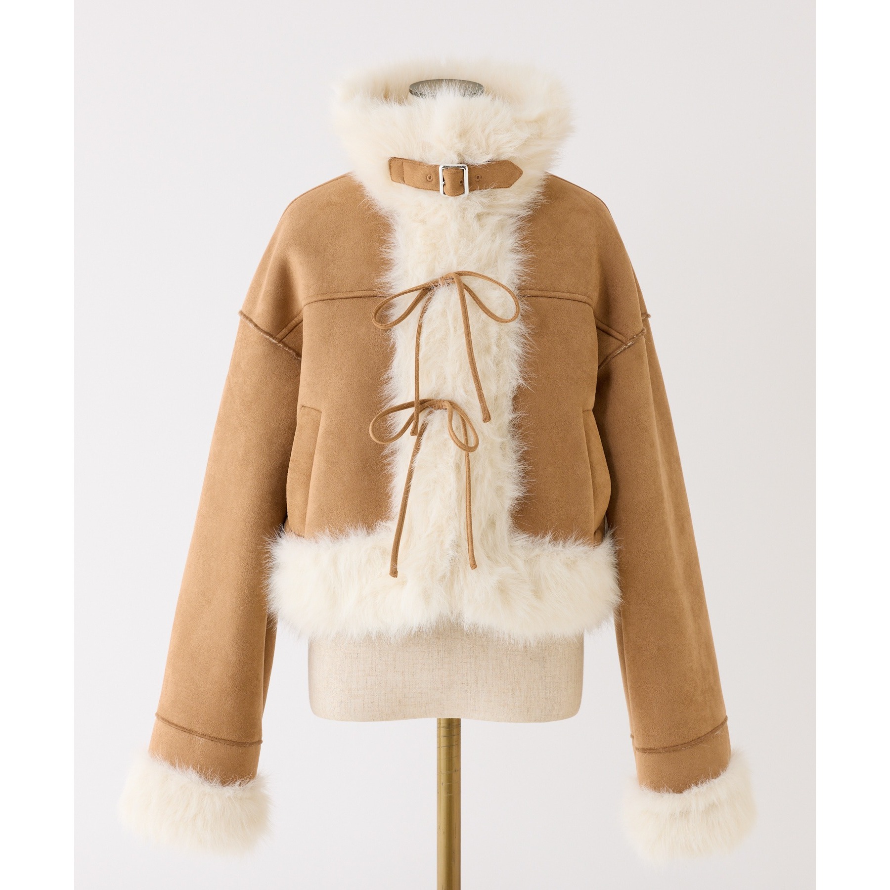 【新品】NICE CLAUP フェイクムートンリボンコート&ミニスカート フェイクムートンリボンアウター/セットアップボトムあり（ムートン