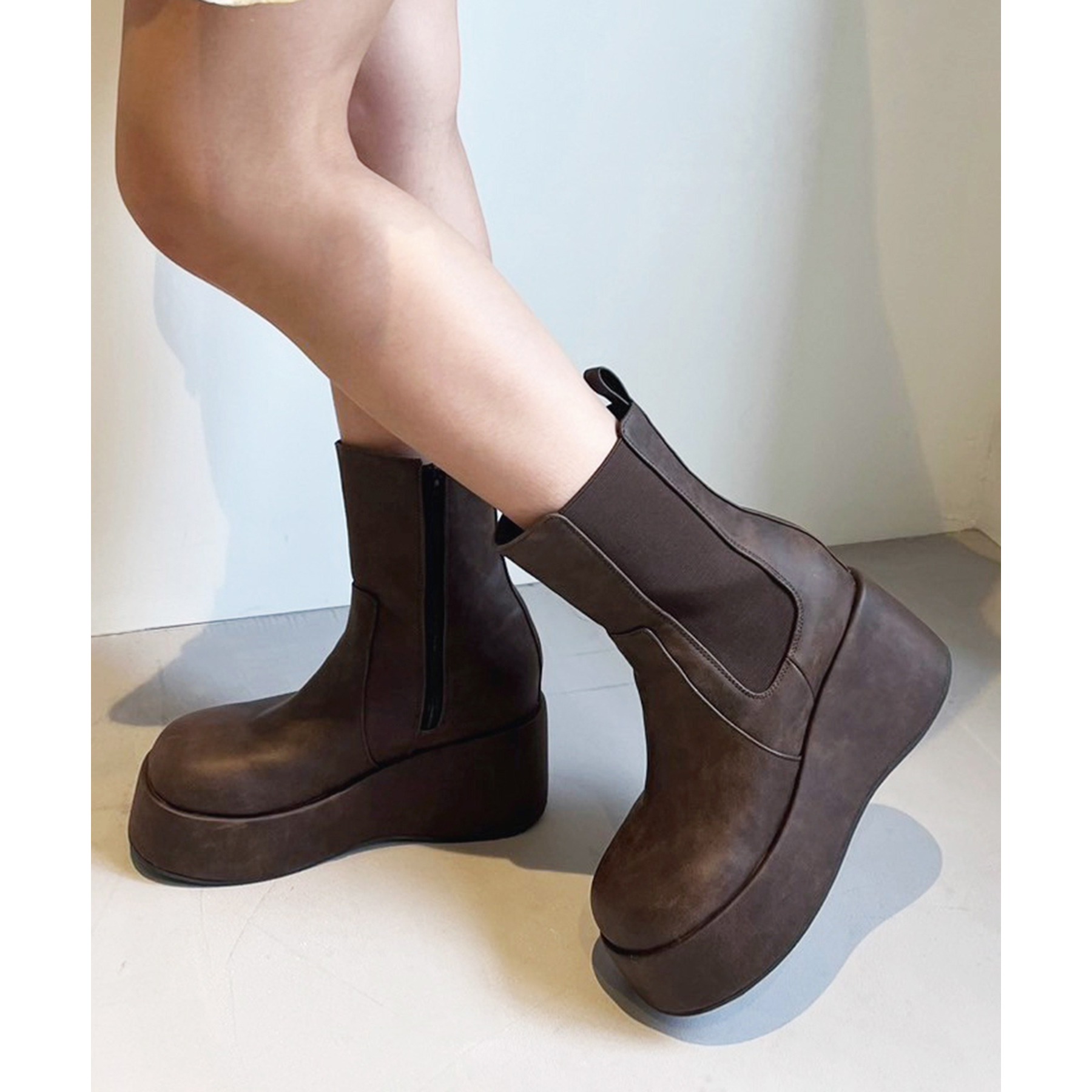 【マイナス3キロ見え】サイドゴアボリュームソールショートブーツ マイナス3キロ見え】サイドゴアボリュームソールショートブーツ