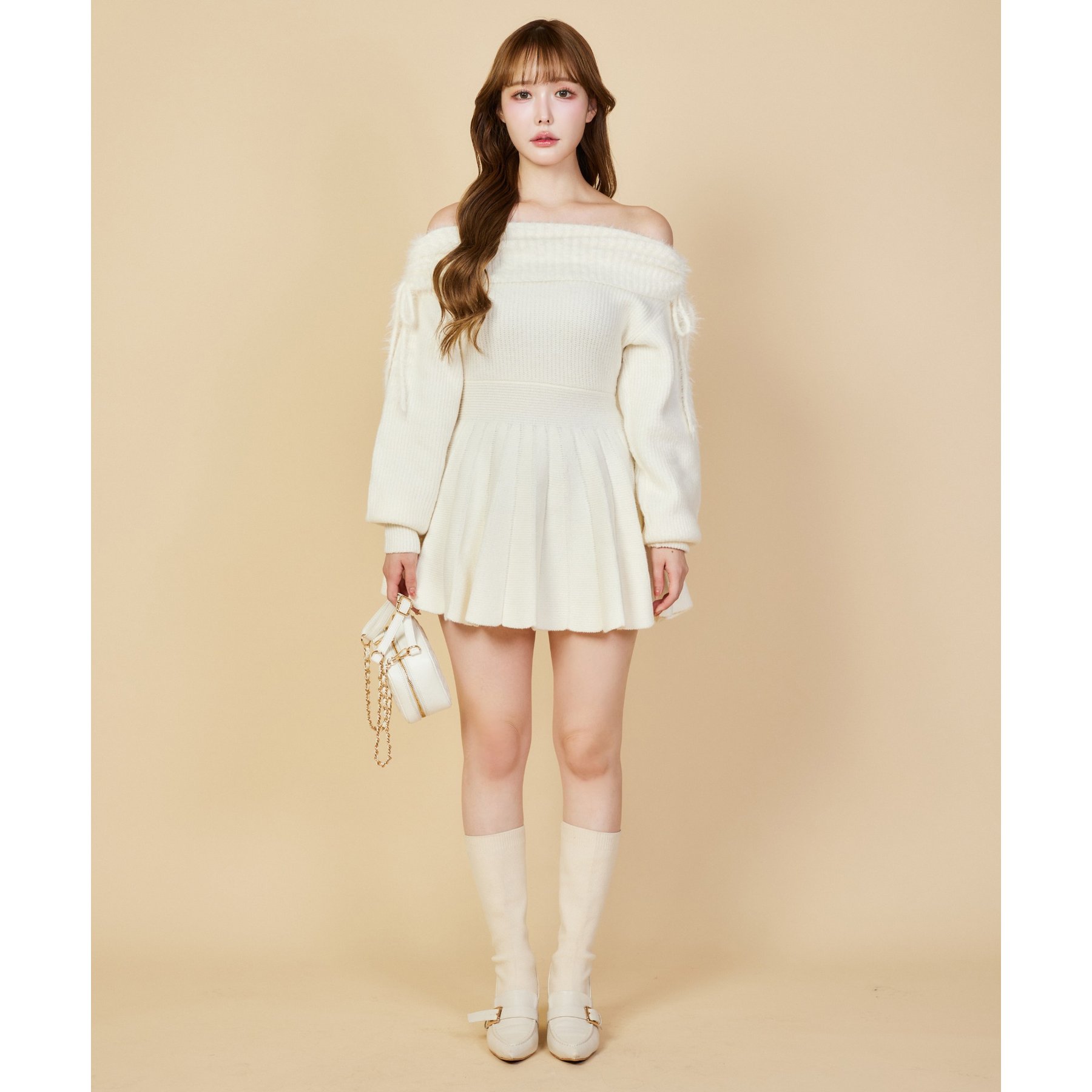 オフショルプリーツニットミニワンピ | ファッション通販サイト NUGU