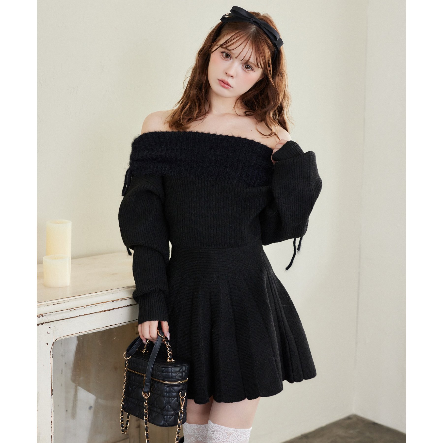 オフショルプリーツニットミニワンピ | ファッション通販サイト NUGU