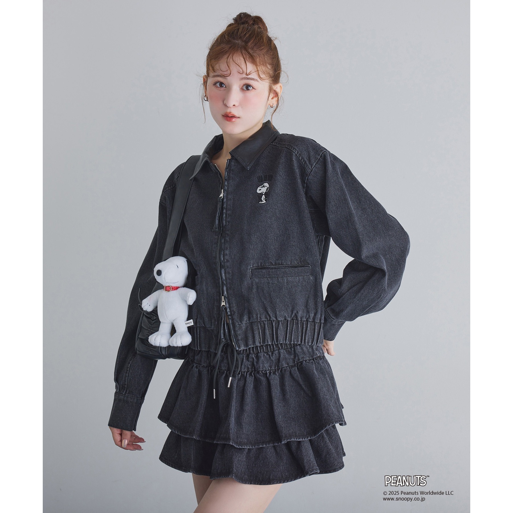 美品＊ソブ Sov. バンビーナツイードジャケット 36 PEANUTSコラボ】スヌーピー刺繍入りバーンジャケット