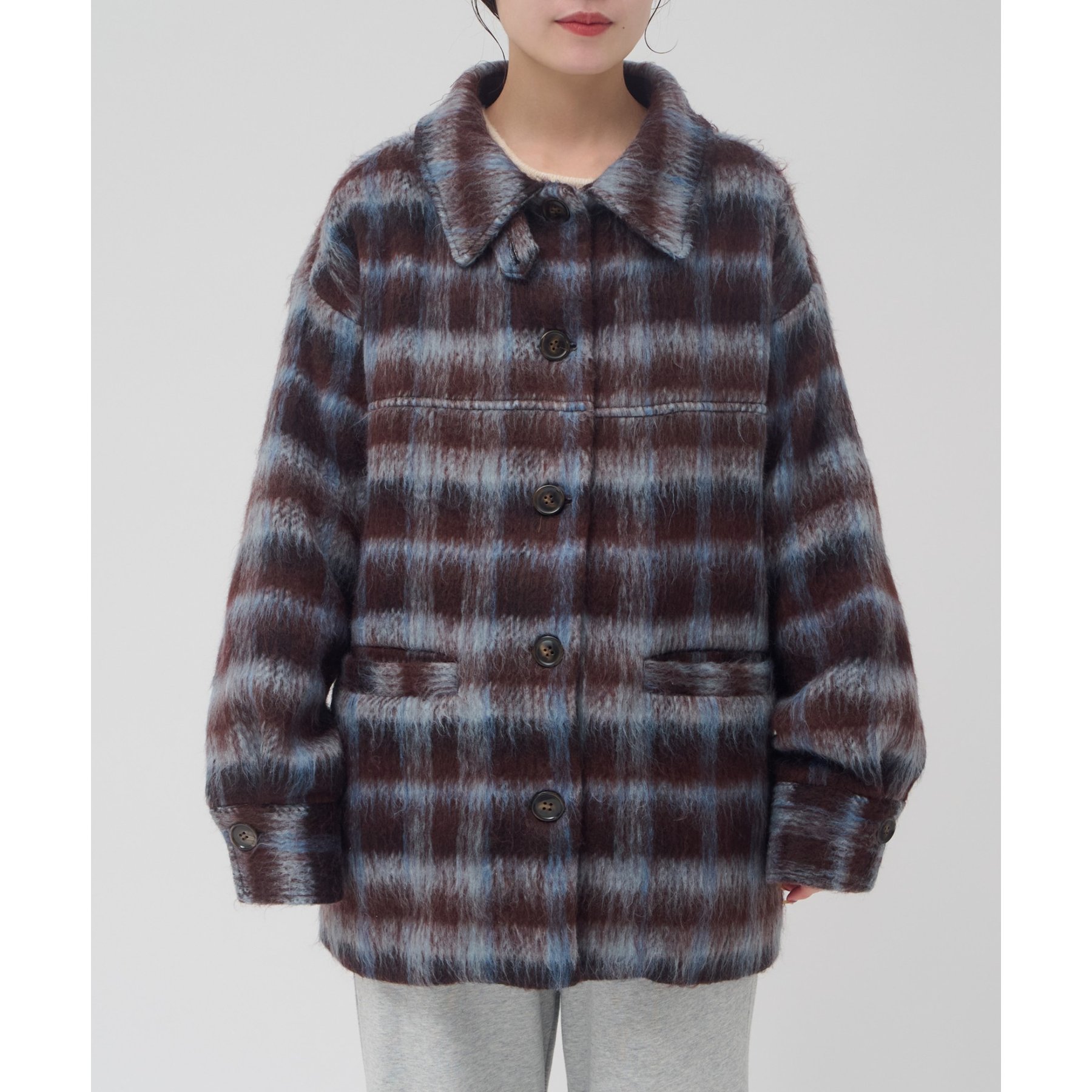 umm./特別感ある一着】チェックシャギーコート | ファッション通販