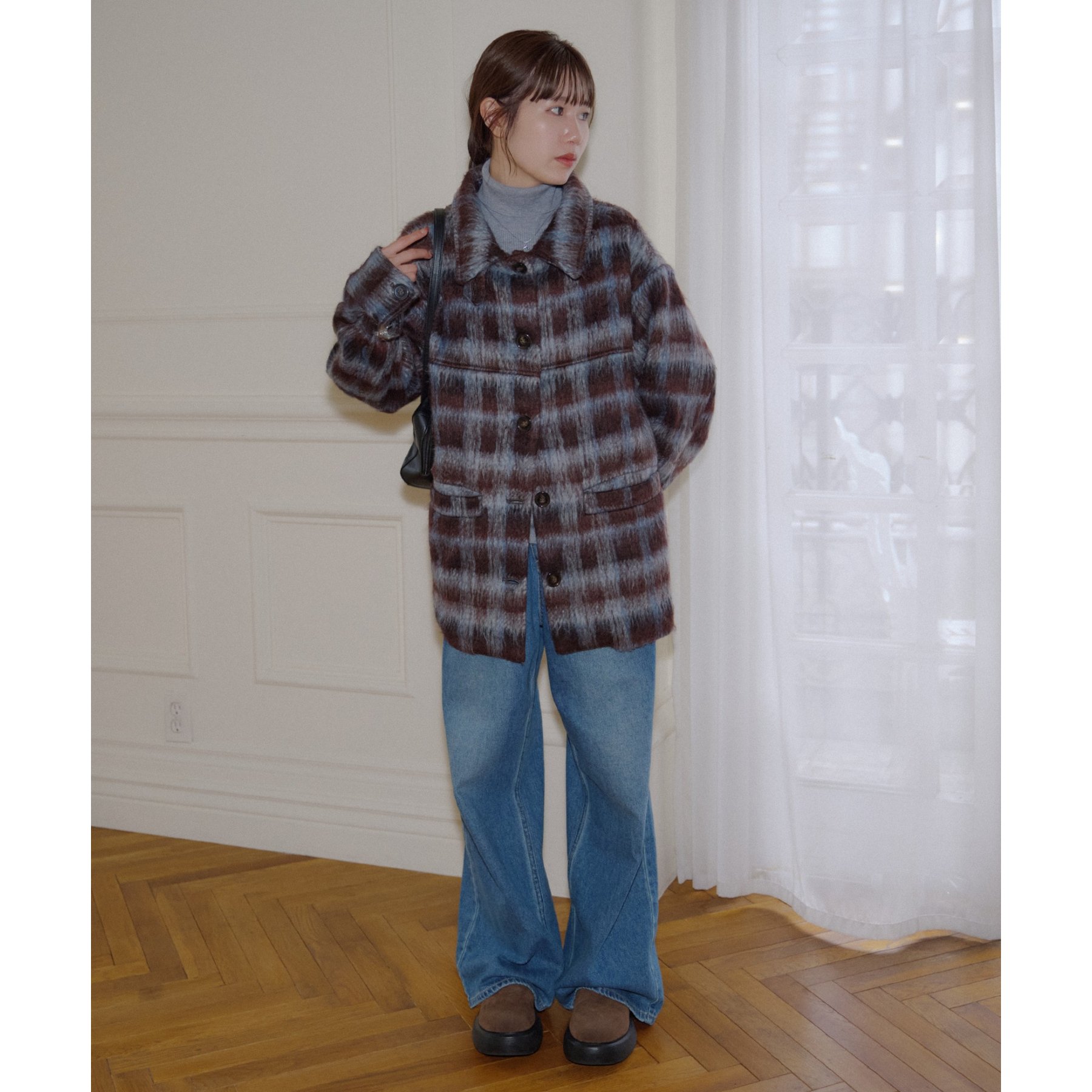 umm./特別感ある一着】チェックシャギーコート | ファッション通販