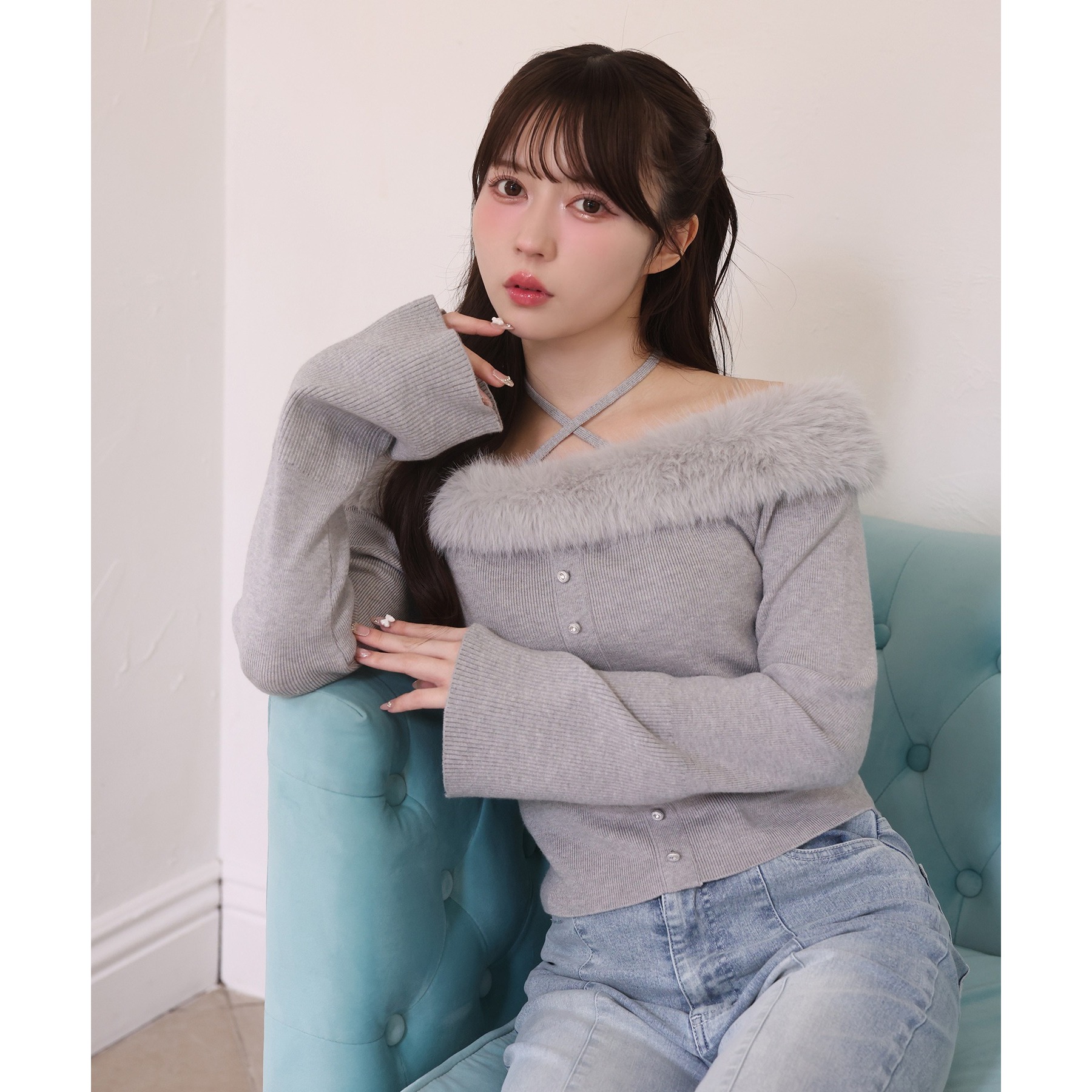 ナイスクラップ キラキラボタンファーオフショルニット キラキラボタンファーオフショルニット | ファッション通販サイト NUGU