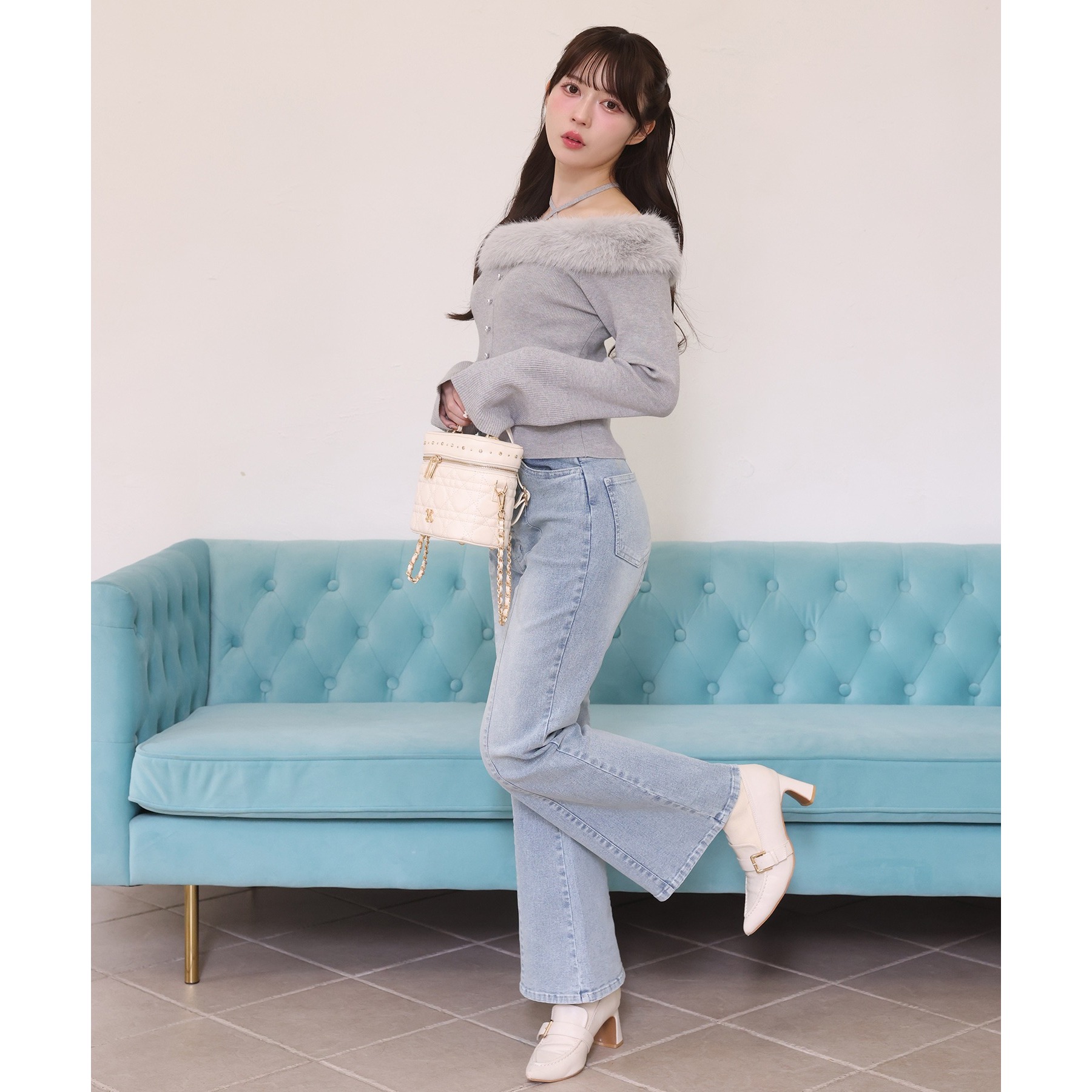 キラキラボタンファーオフショルニット | ファッション通販サイト NUGU