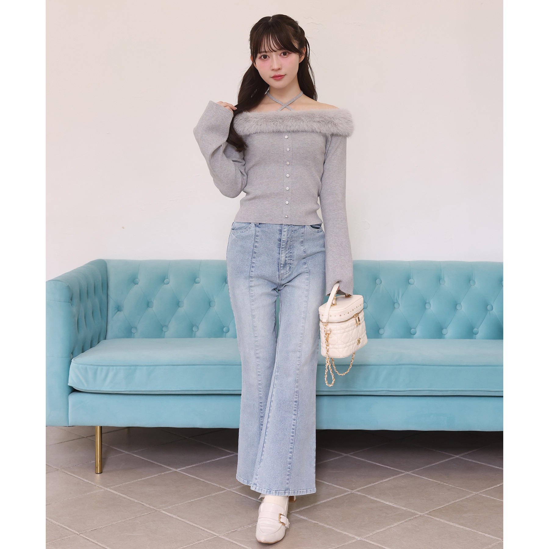 キラキラボタンファーオフショルニット キラキラボタンファーオフショルニット | ファッション通販サイト NUGU