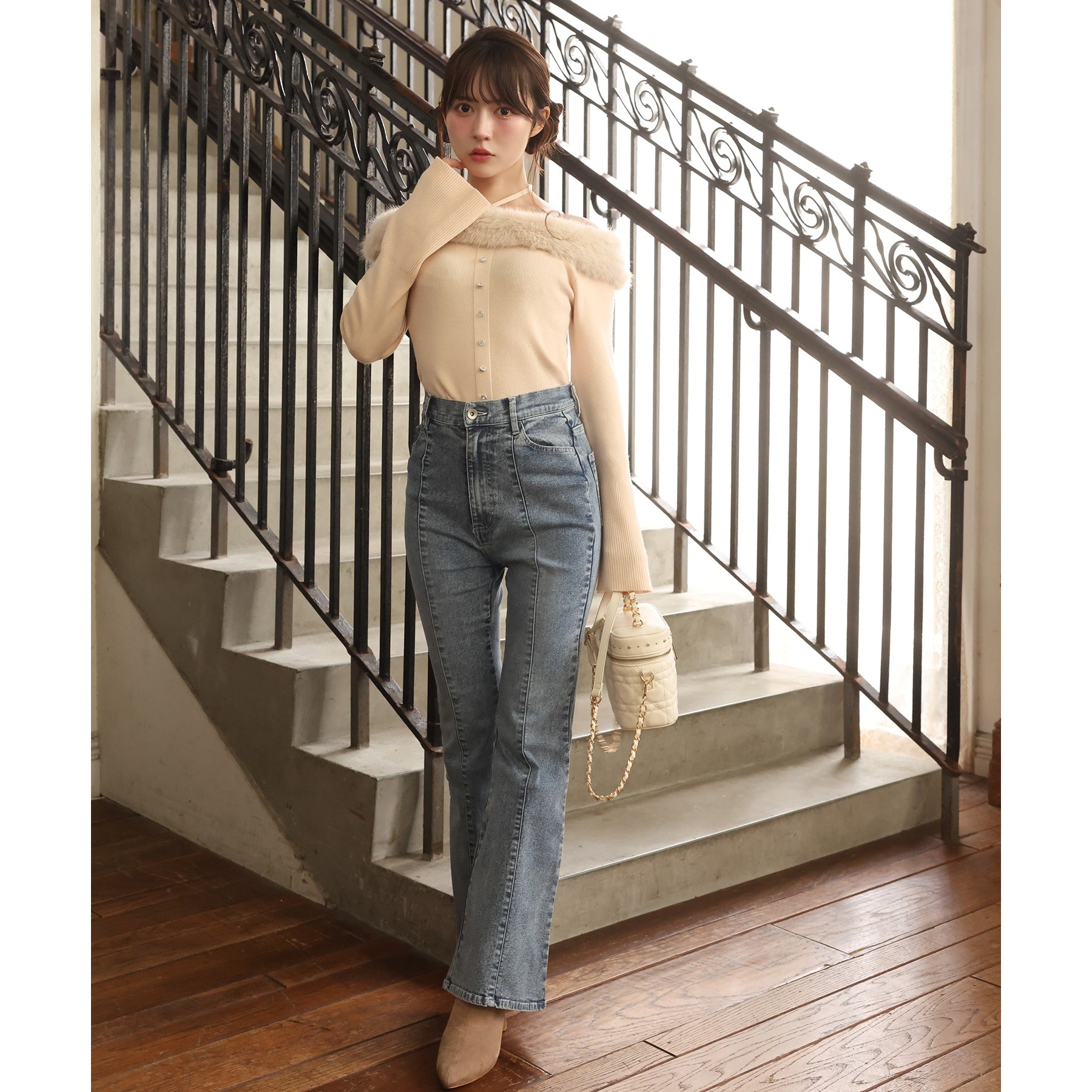 キラキラボタンファーオフショルニット | ファッション通販サイト NUGU