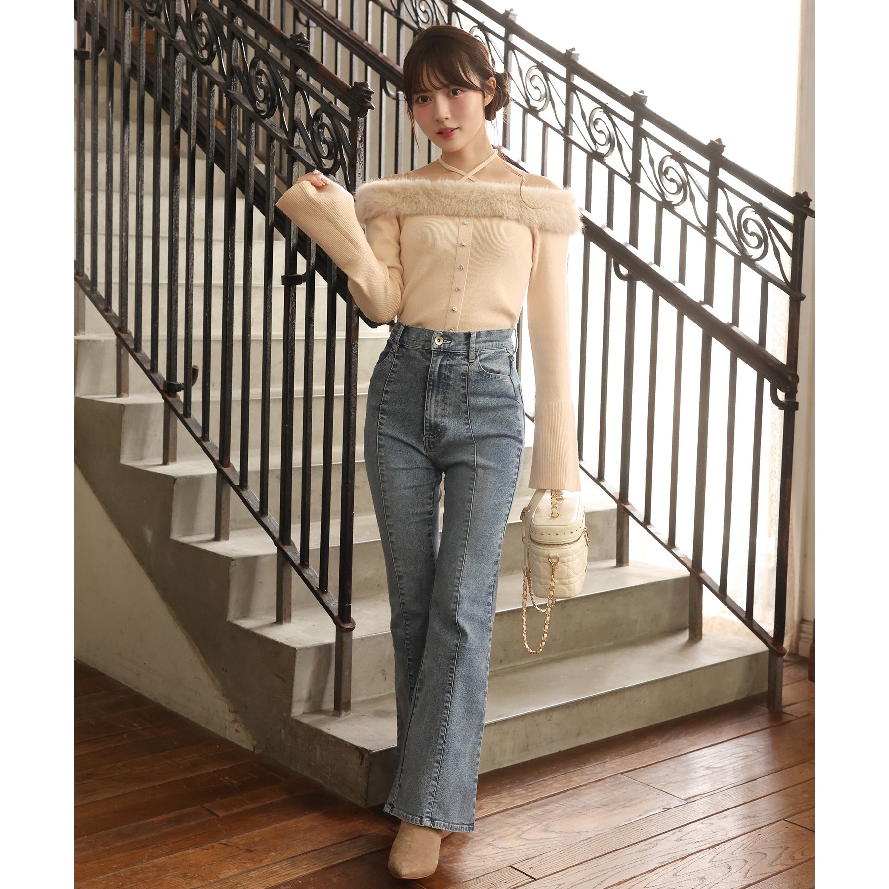 キラキラボタンファーオフショルニット | ファッション通販サイト NUGU