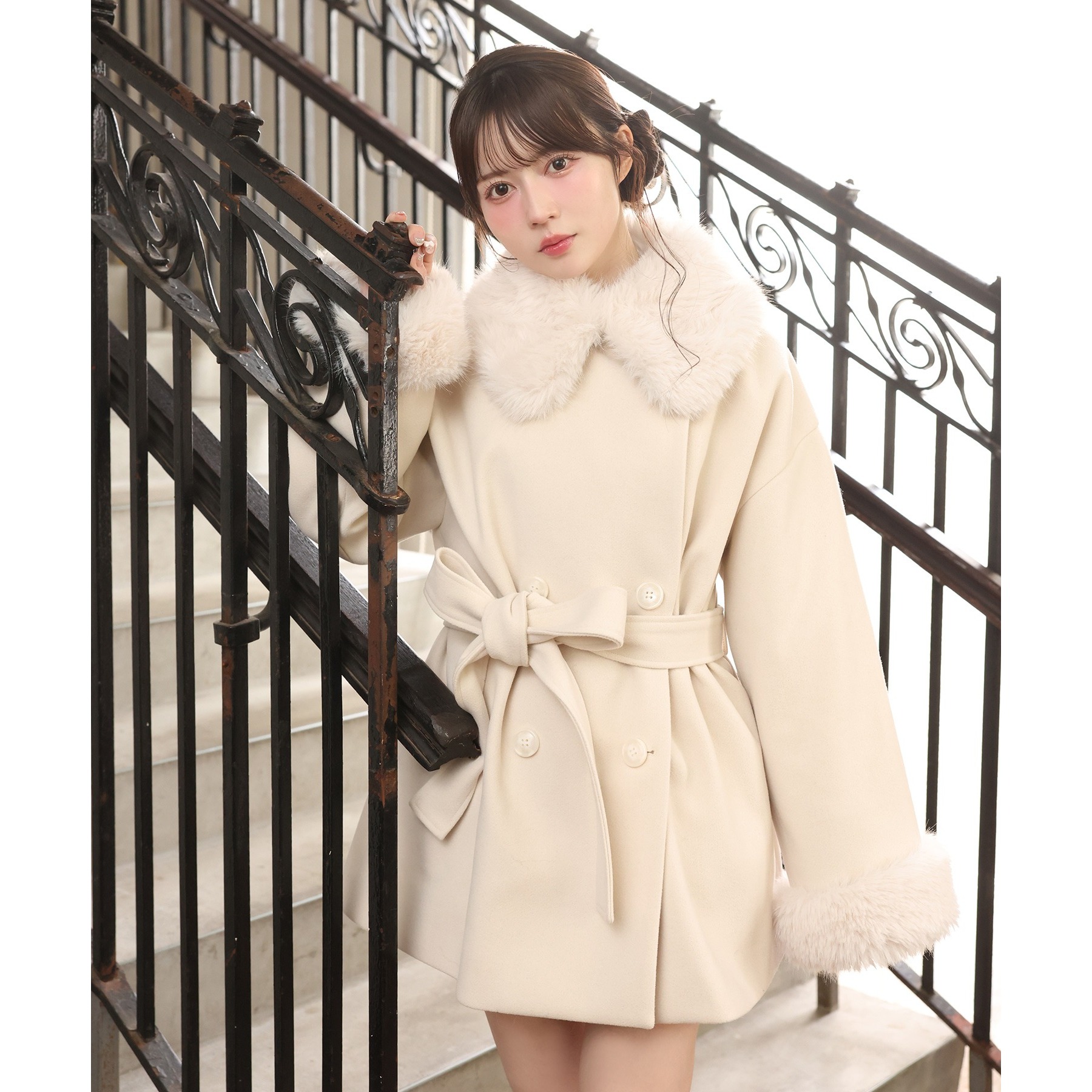 フードフェイクファービジューミドルコート | ファッション通販サイト NUGU