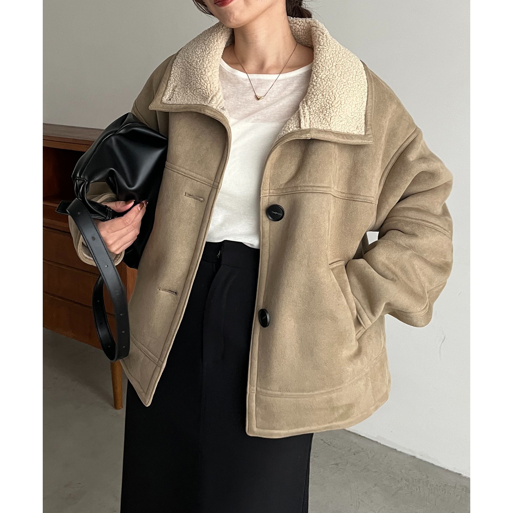 スエードボアミドルコート