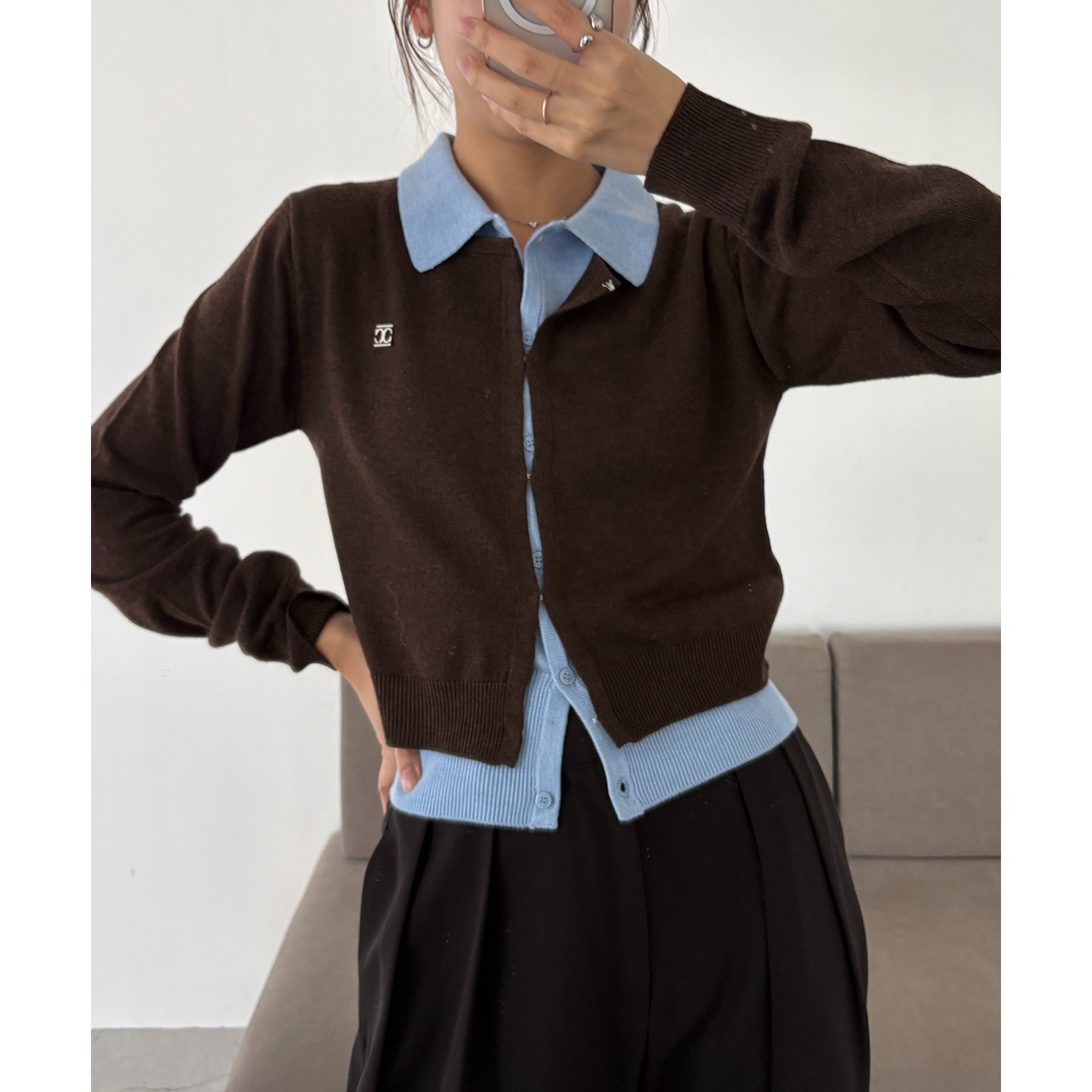 レイヤードポロニットカーディガン