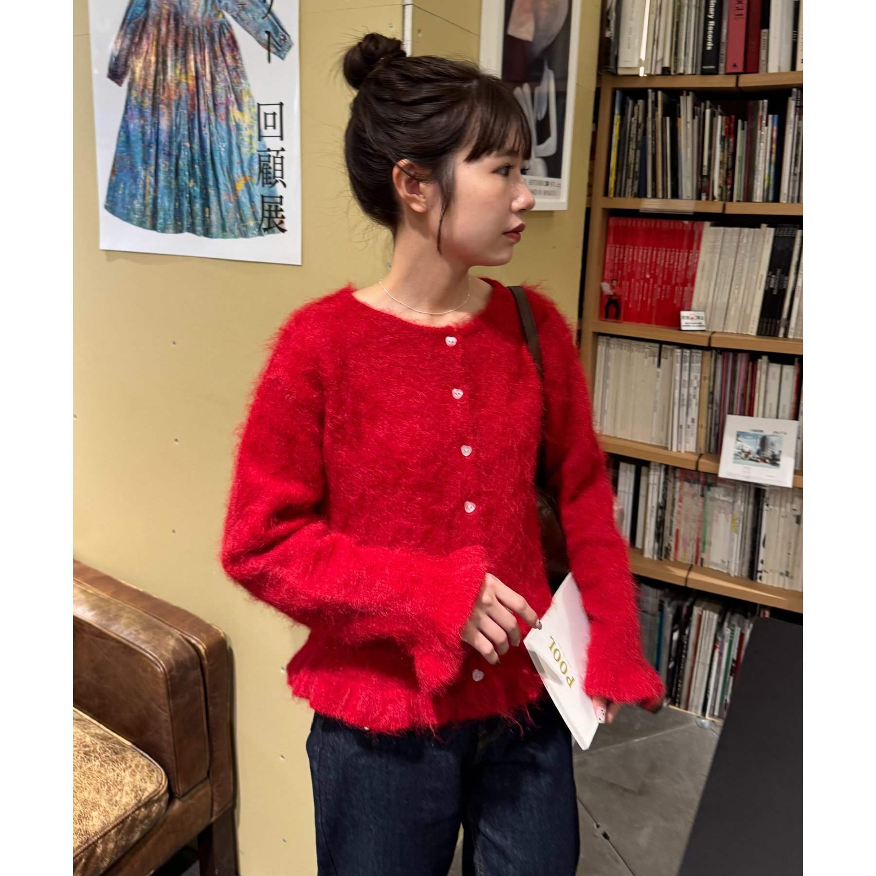 【umm.】ハート釦フリルニットカーデ