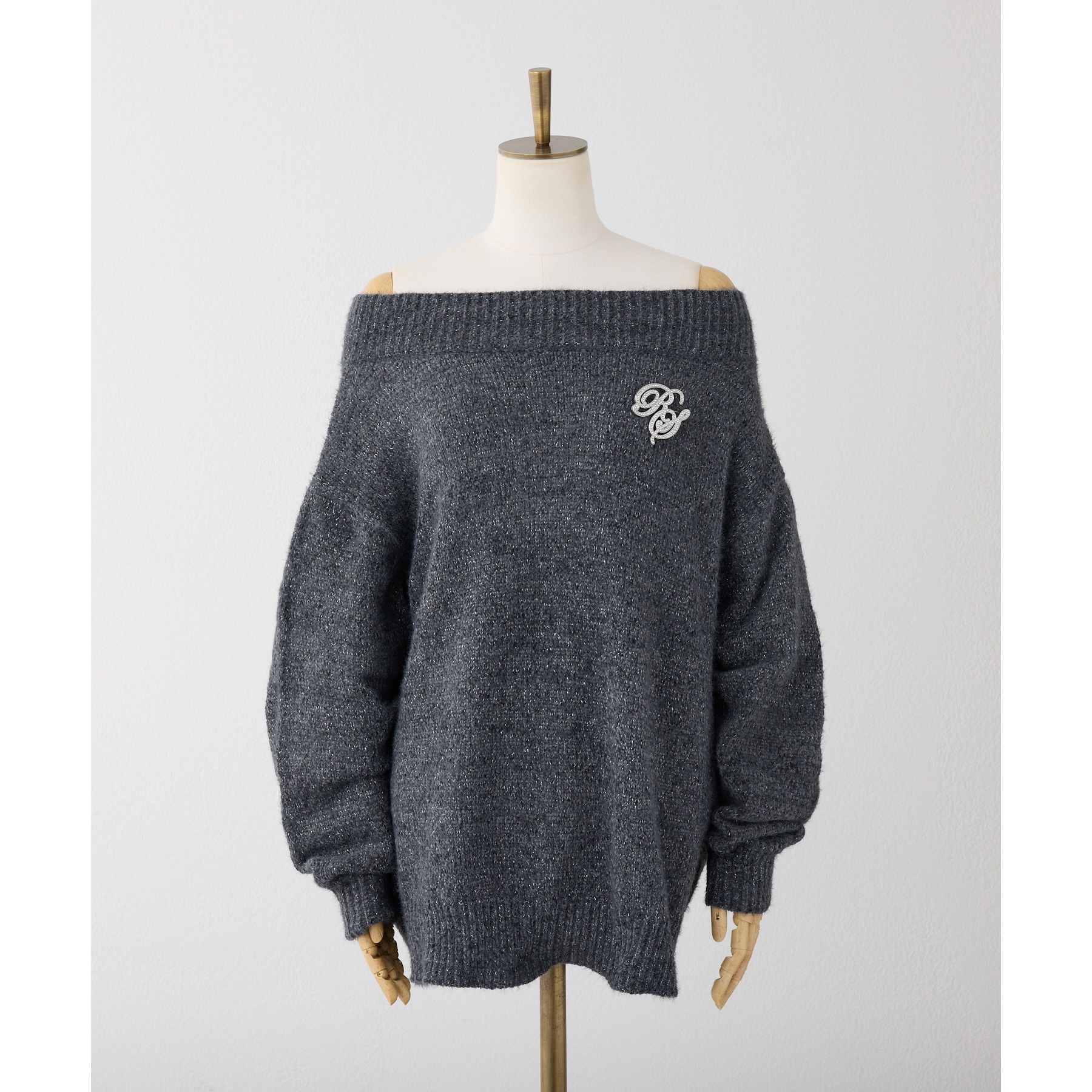 ブローチ付きベロアモールミニニットワンピース | ファッション通販