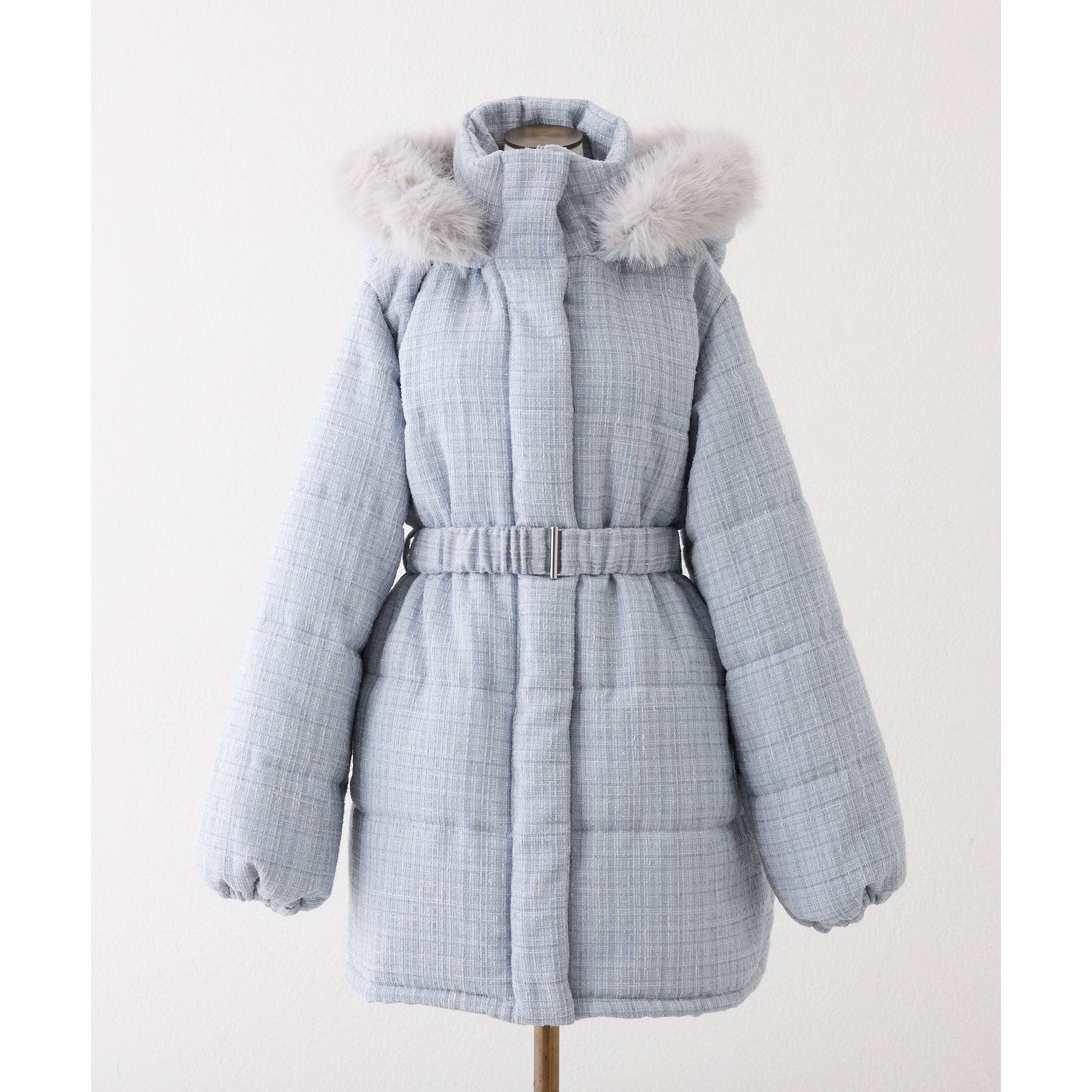 ベルト付きフェイクファーフードフェイクダウン | ファッション通販