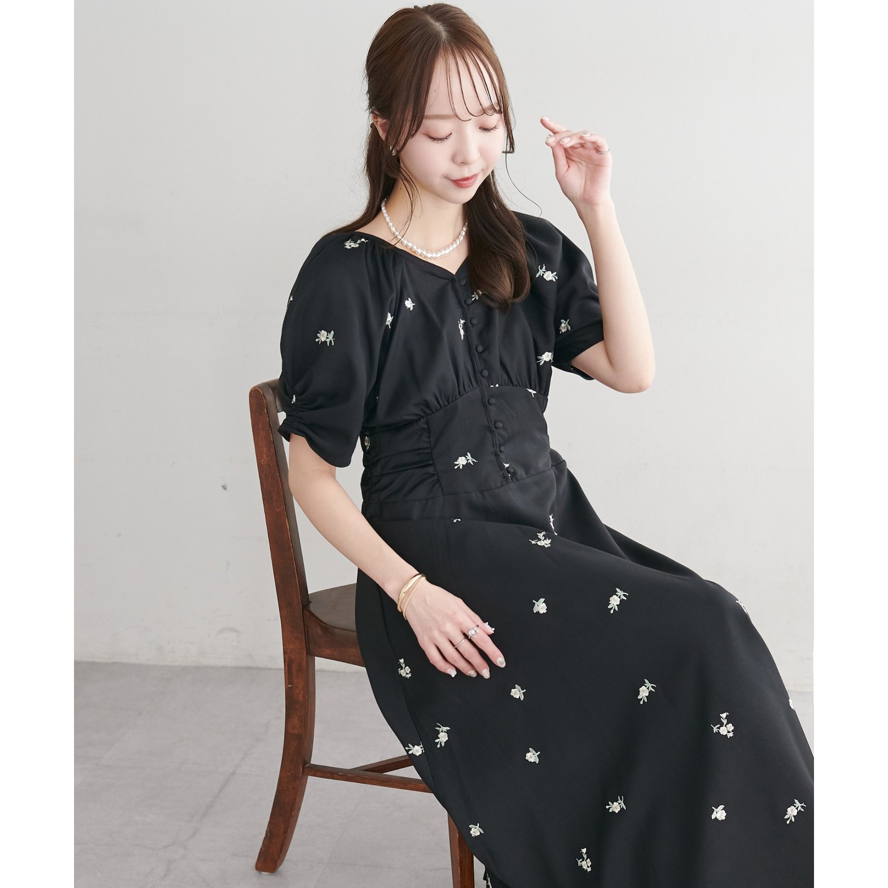 オケージョン】フェザーフラワー袖バルーンワンピース《前後2WAY