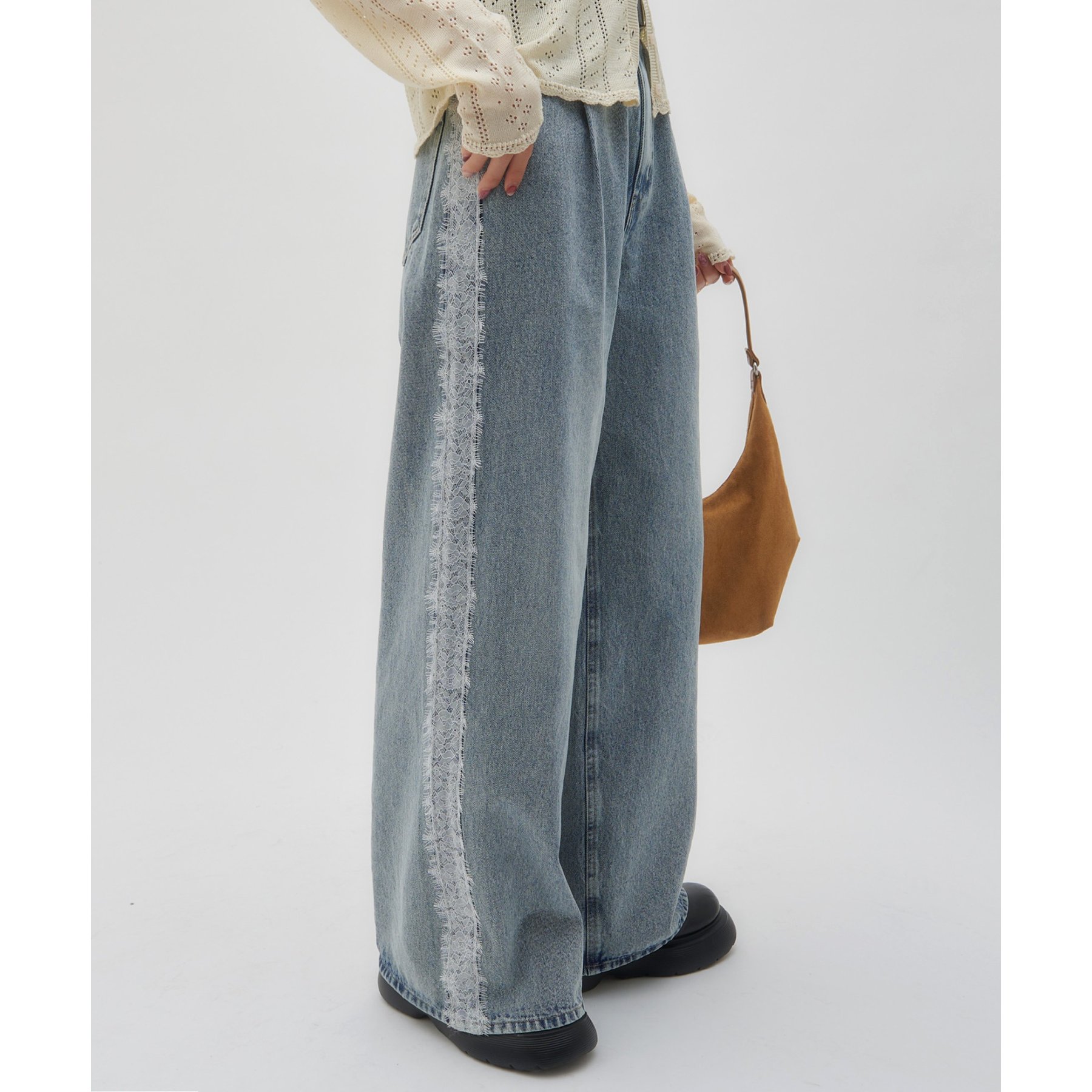 【umm.】サイドレースデニムワイドパンツ《サイズ展開あり》