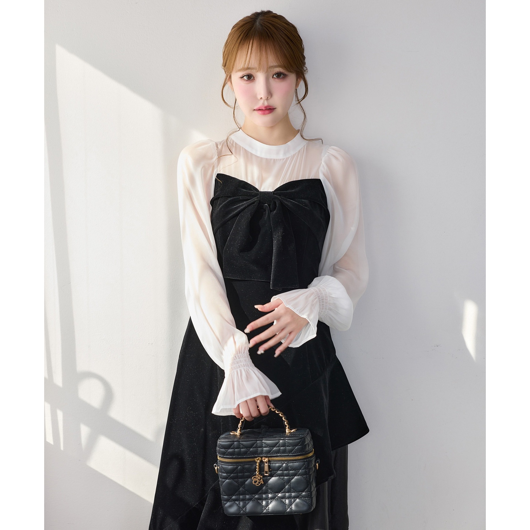 【Occasion Collection】ベロアリボン異素材ワンピース