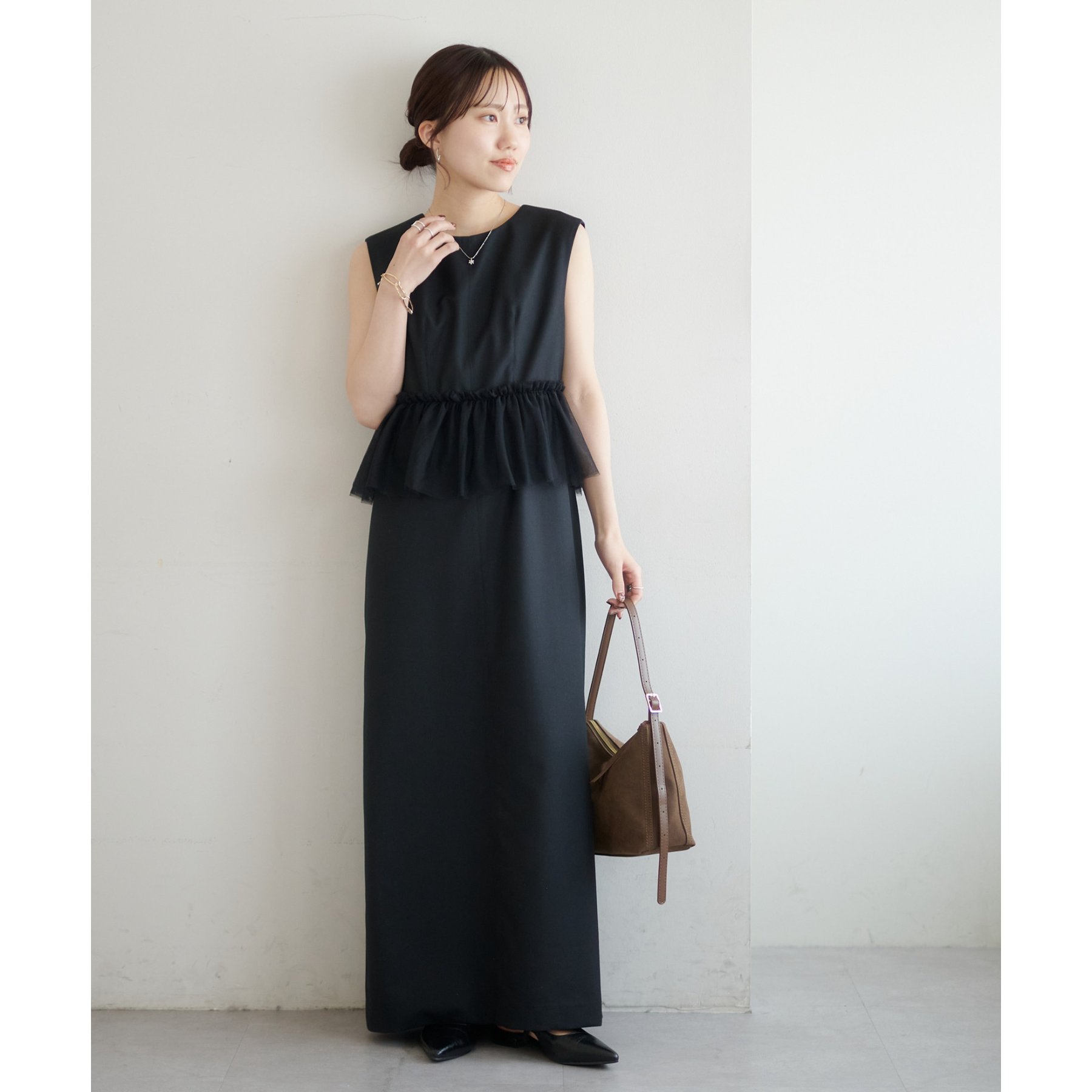 オケージョン】フェザーフラワー袖バルーンワンピース《前後2WAY