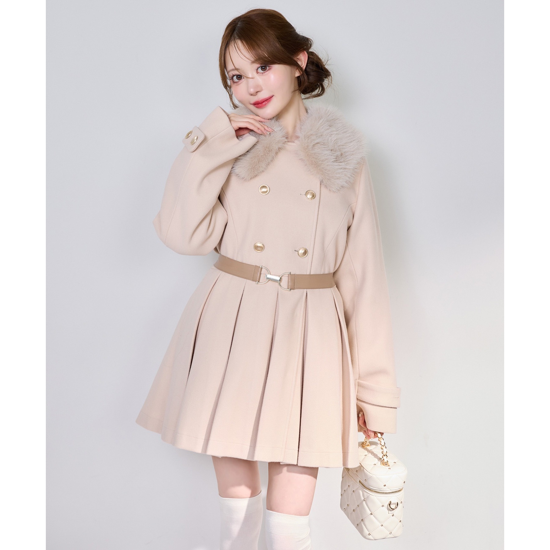 美品✨️ドゥーズィエムクラス　ミンクファー リバーコート　ベルト　ピンクベージュ 美品✨️ドゥーズィエムクラス ミンクファー リバーコート ベルト