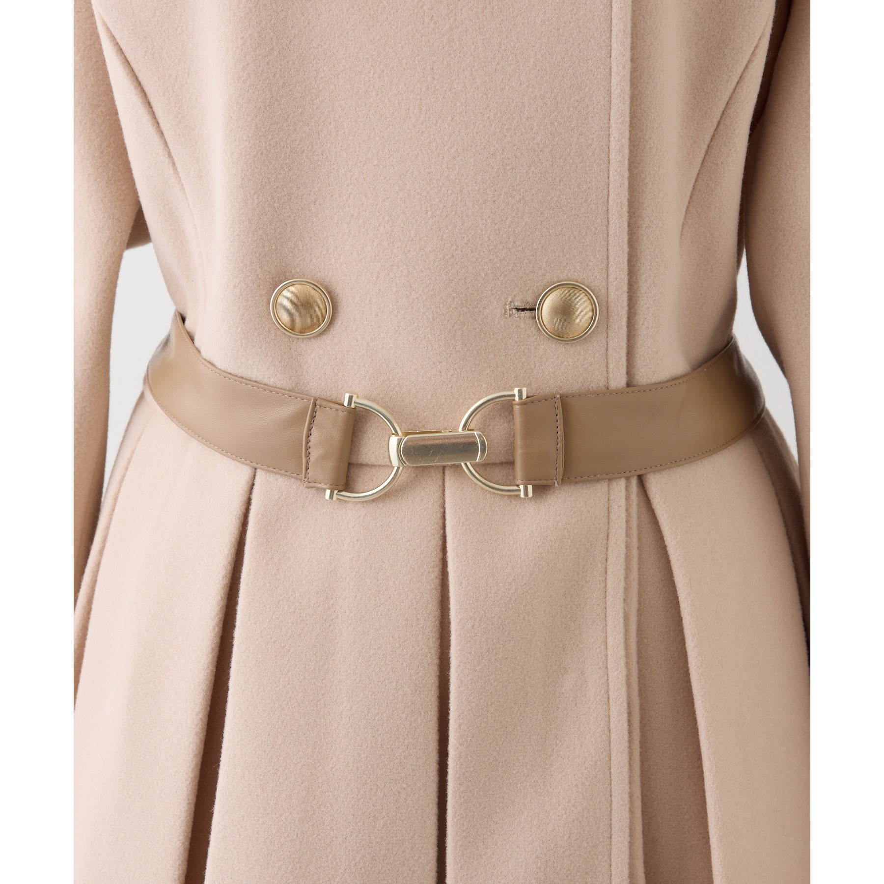 ウエストベルト付きフェイクファー襟ミドルコート | ファッション通販