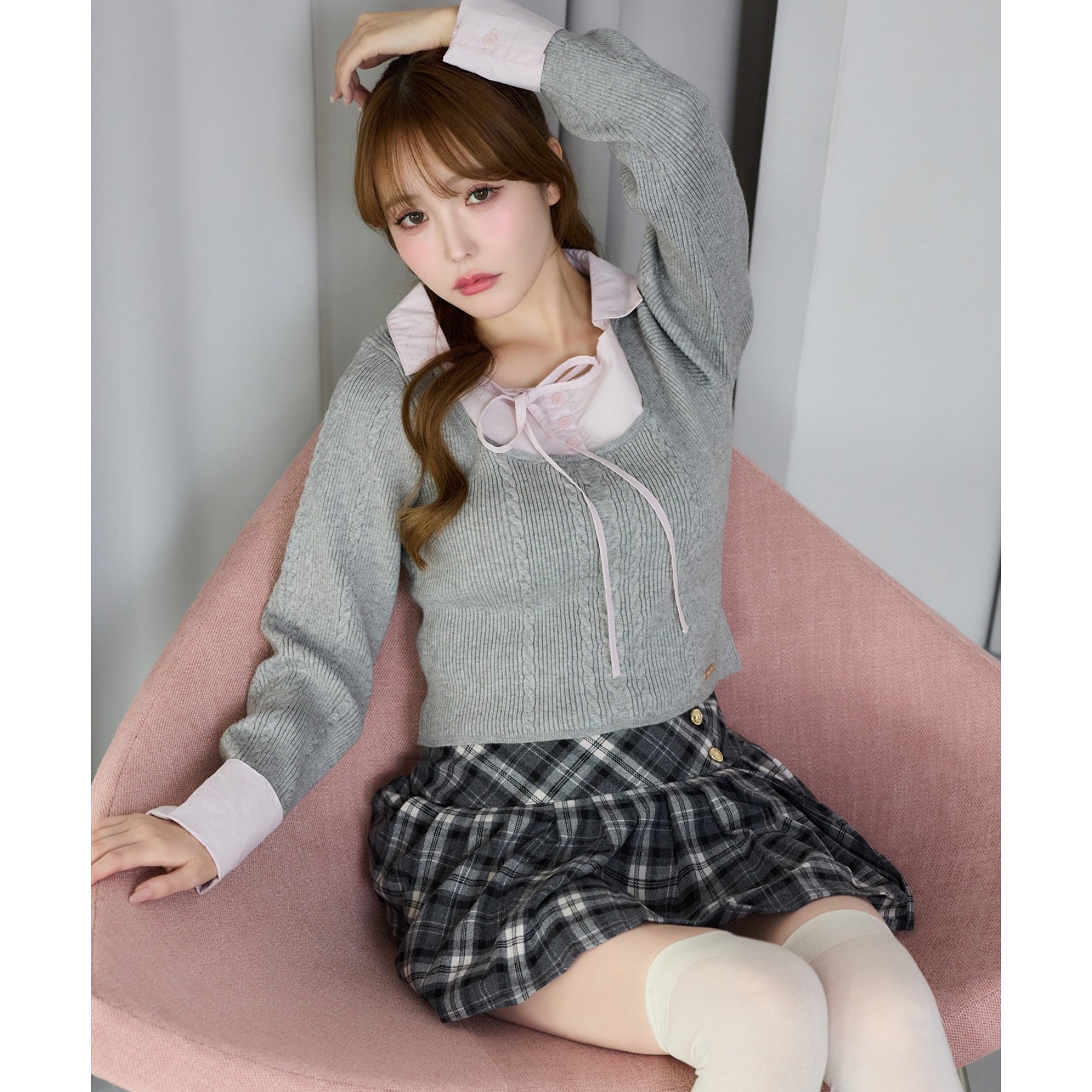 シャツドッキングレイヤード風ニット