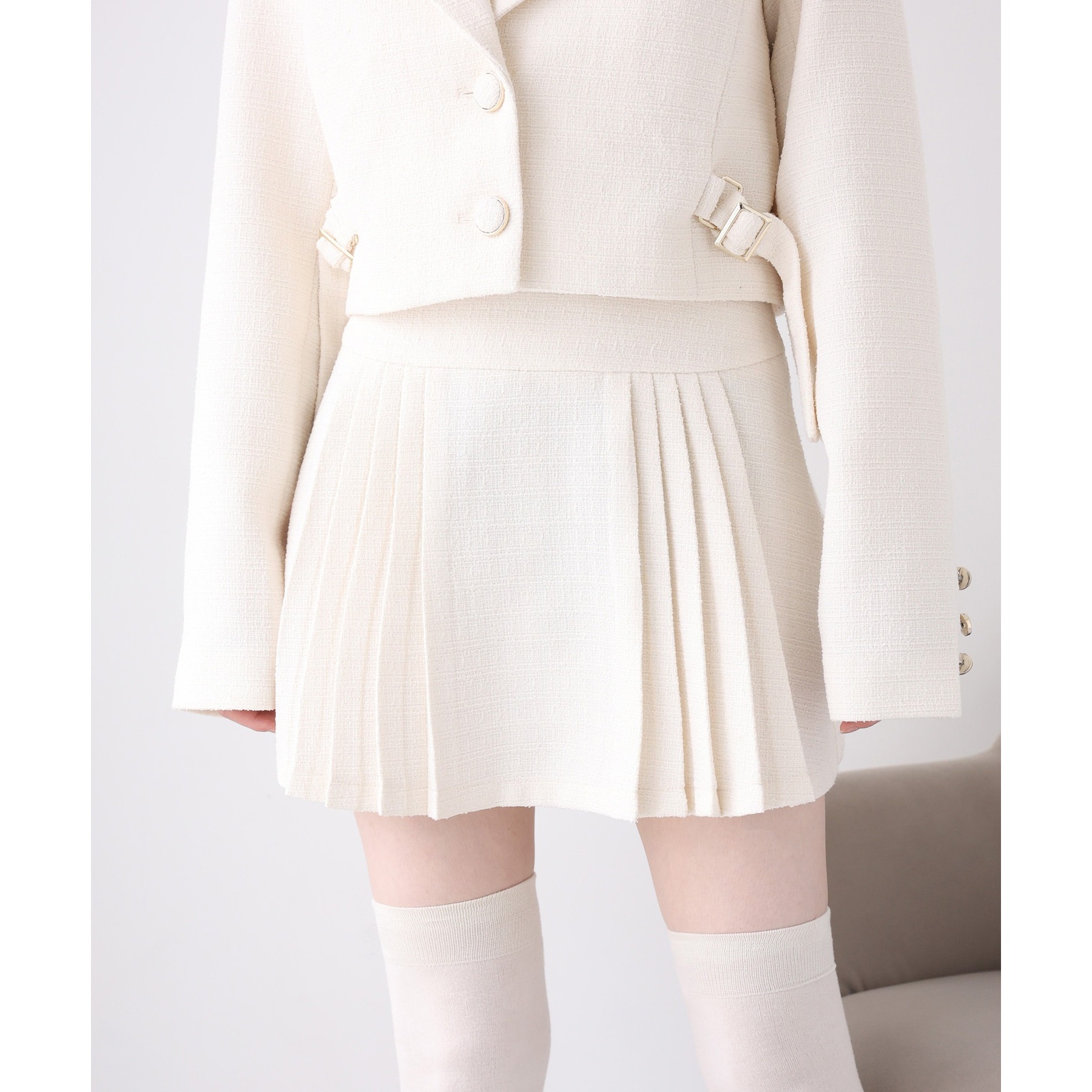 【premiumorder】ツイードプリーツミニスカート／サイズ展開あり