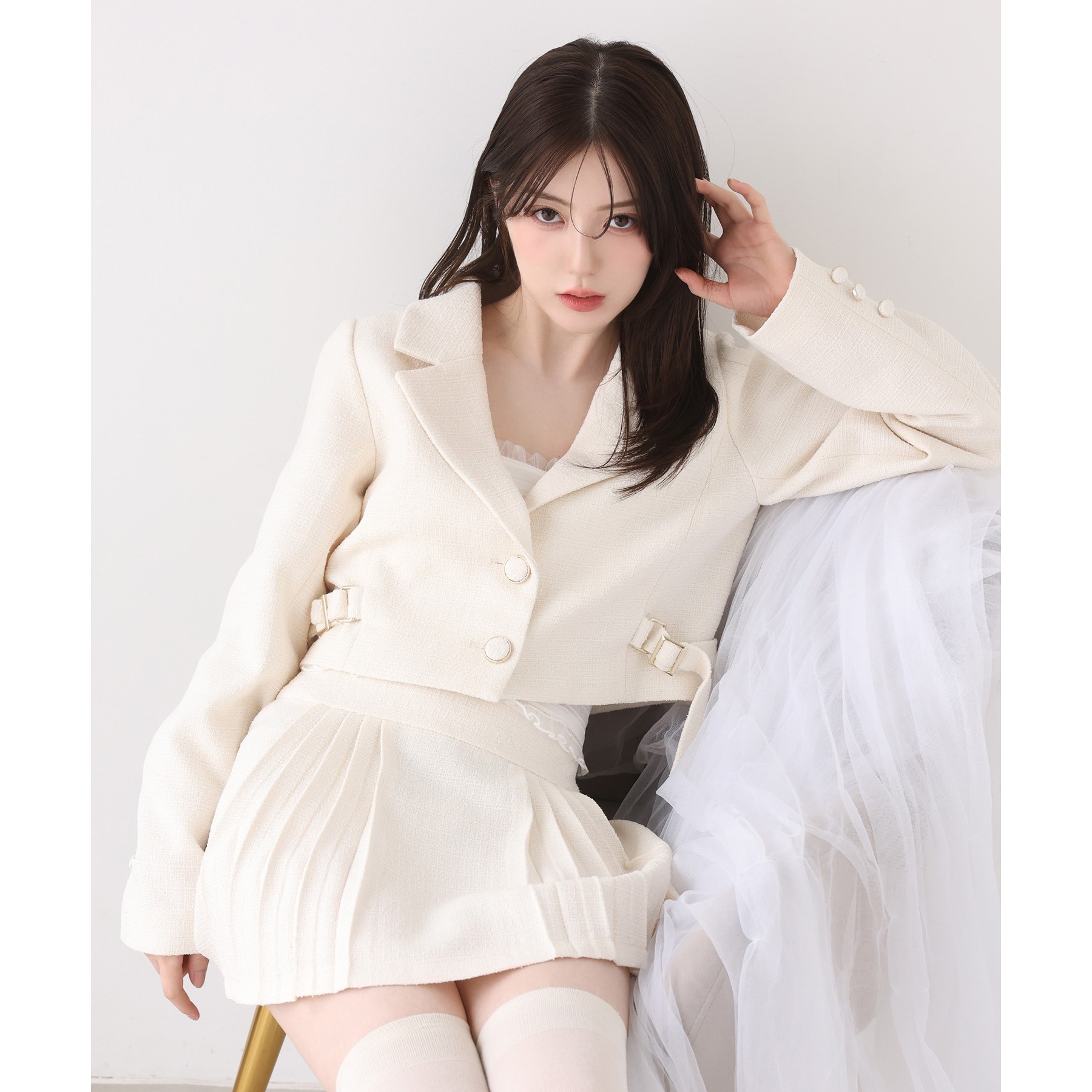 【premiumorder】サイドベルトツイードショートジャケット