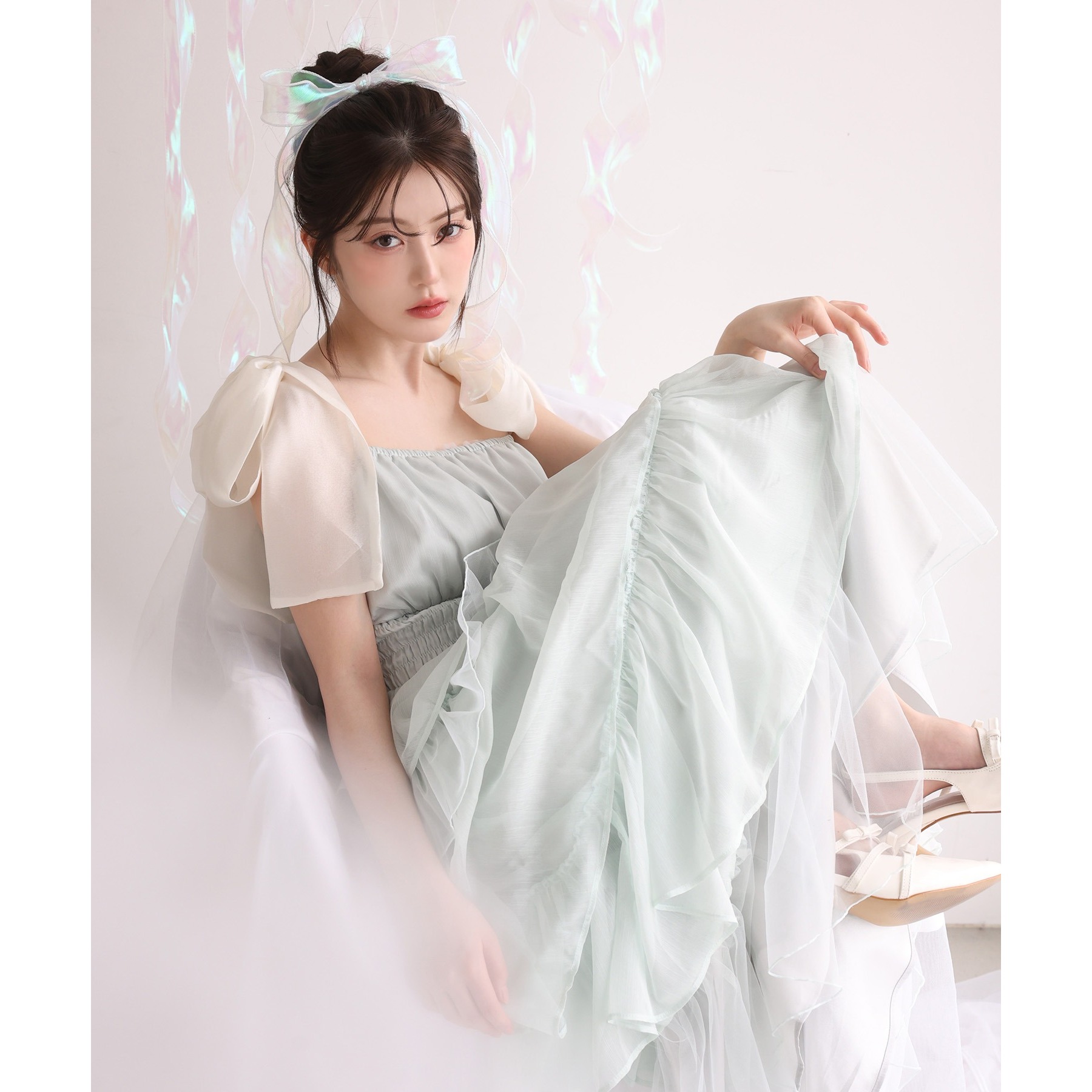 【premiumorder】肩リボンティアードキャミワンピ