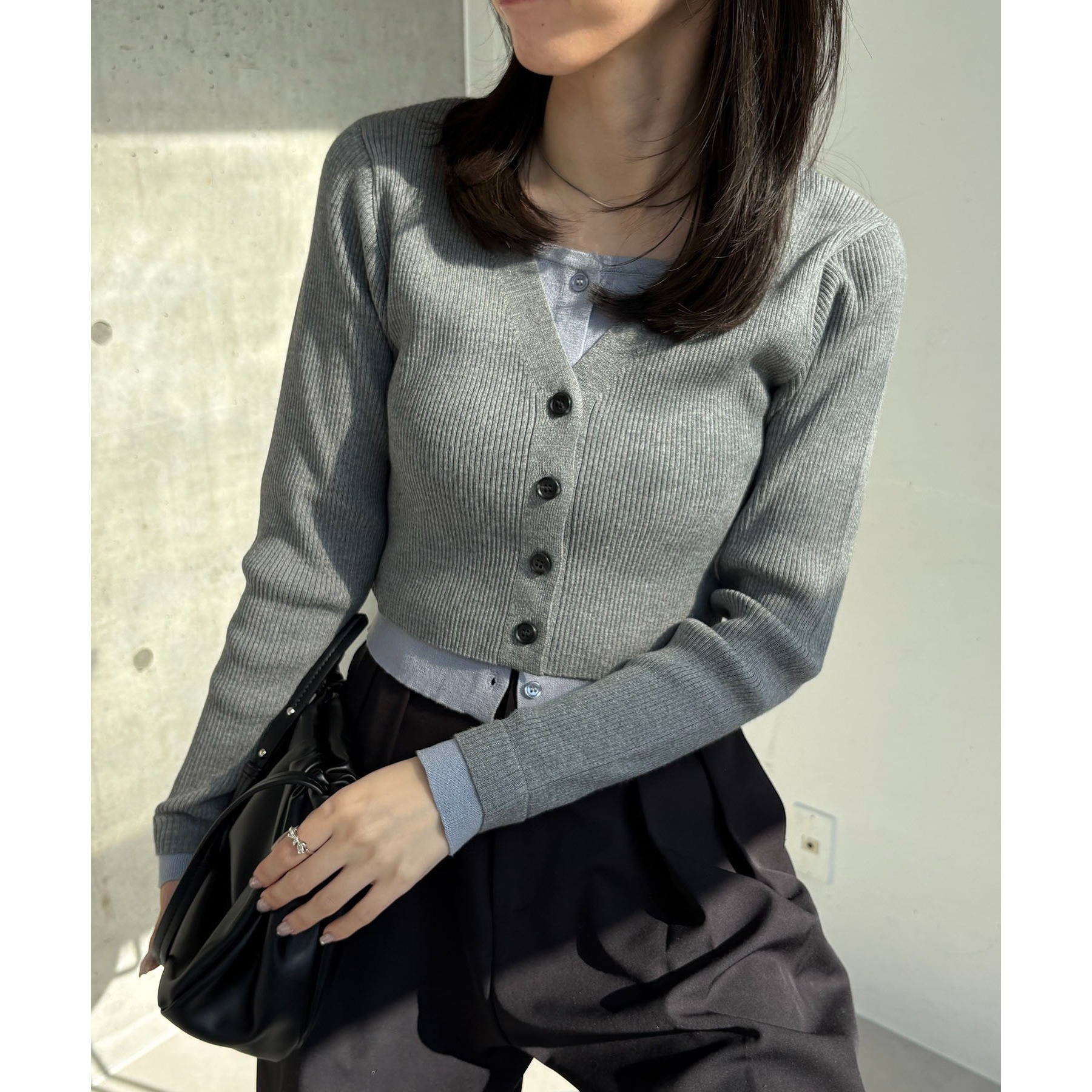 バイカラーレイヤードカーディガン