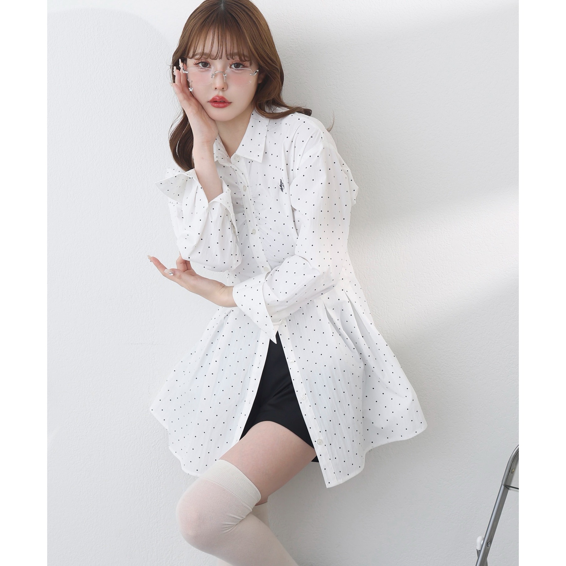 【マイナス5キロ見え】レースアップシャツチュニック