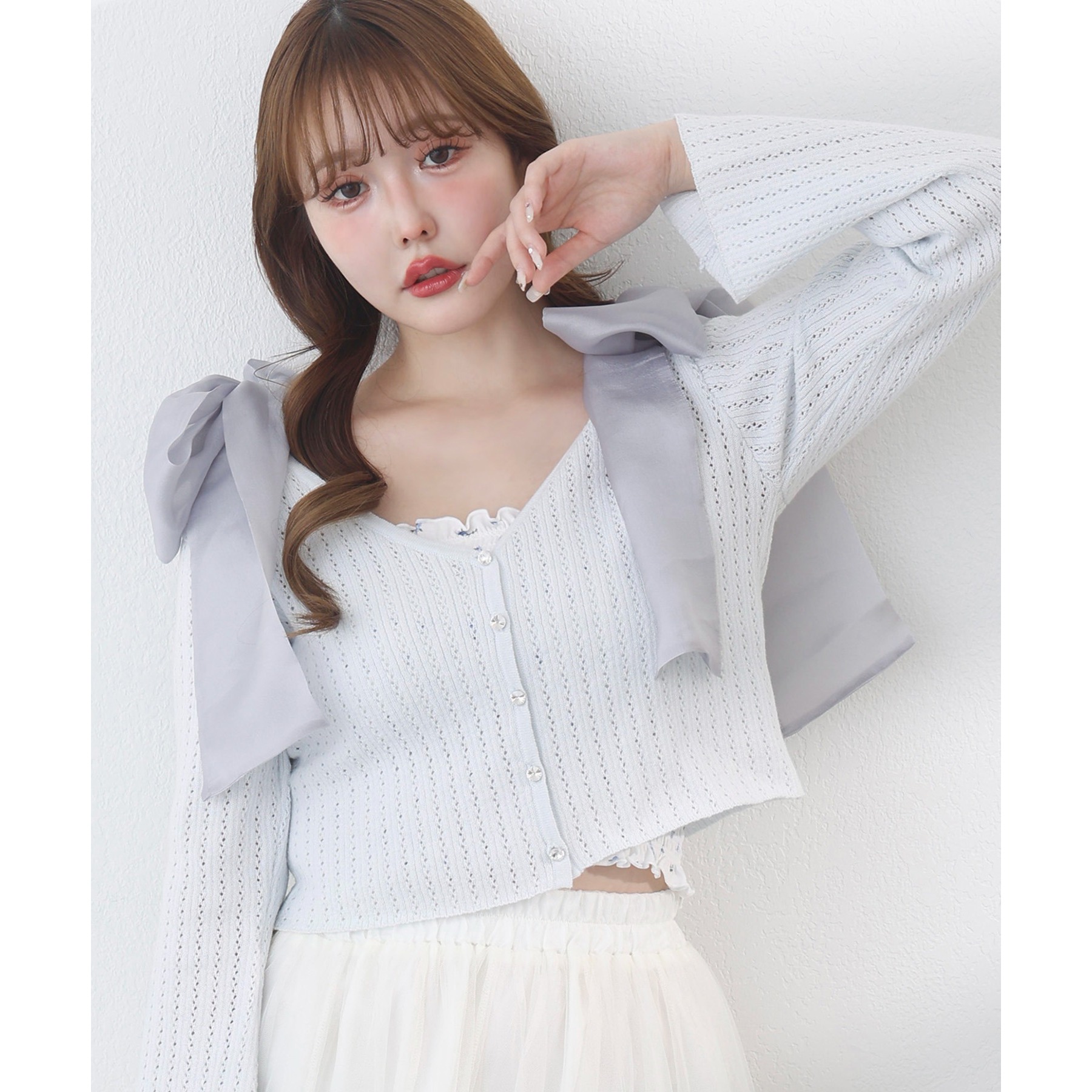 キラキラボタンアイレットカーデ