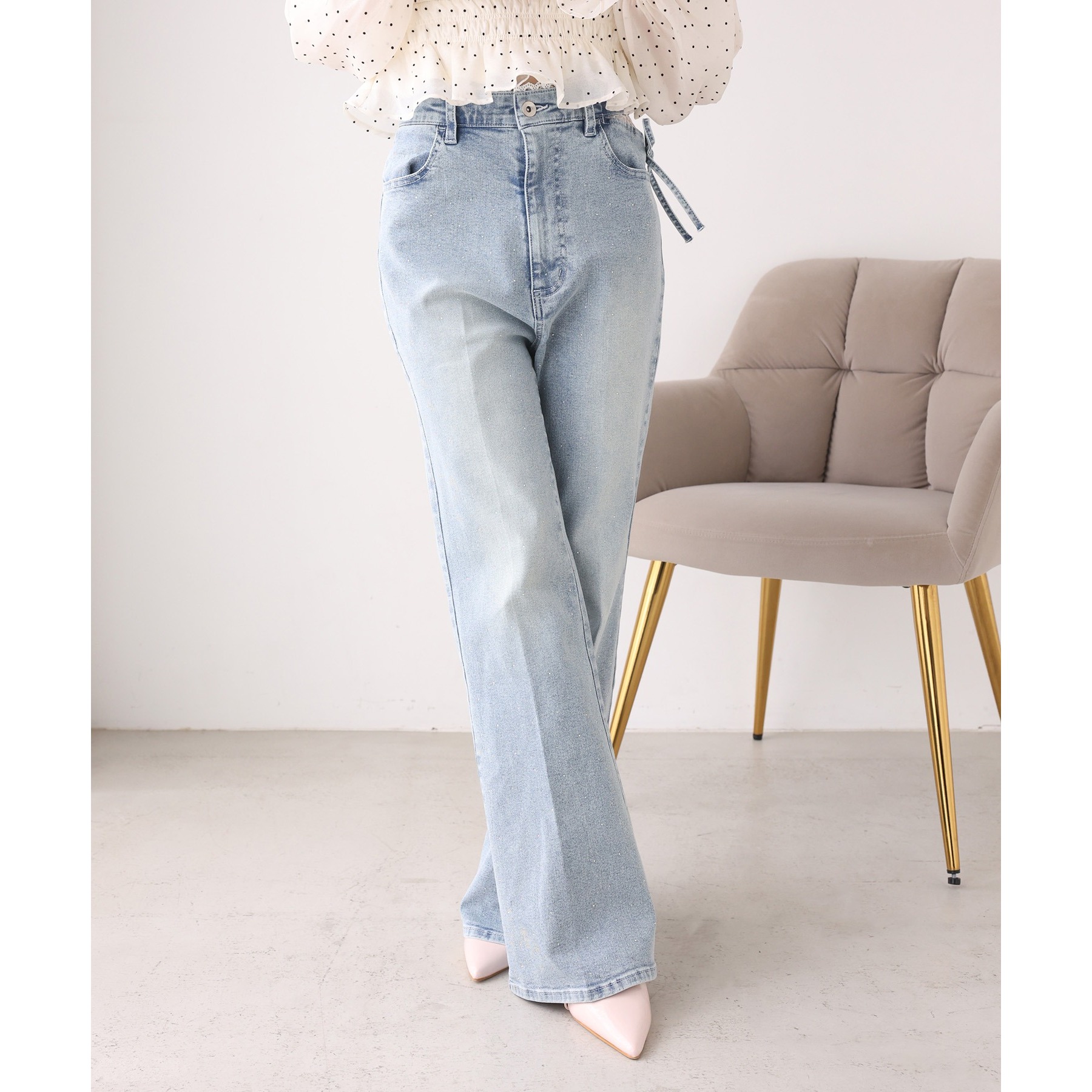 サイドカットレースフレアデニム