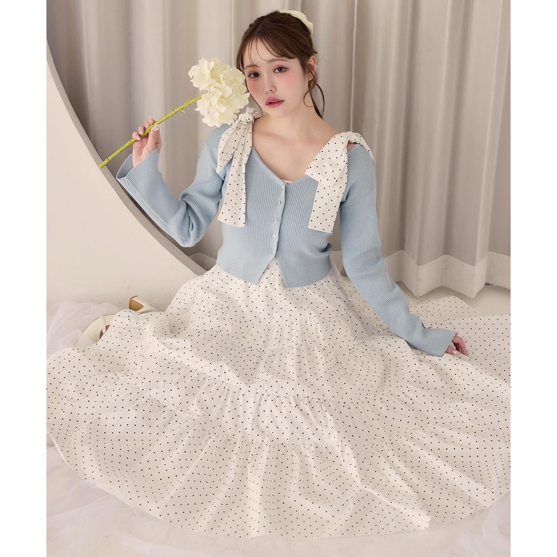 【肩リボン取り外し可能】カーディガンセット２枚セットワンピ