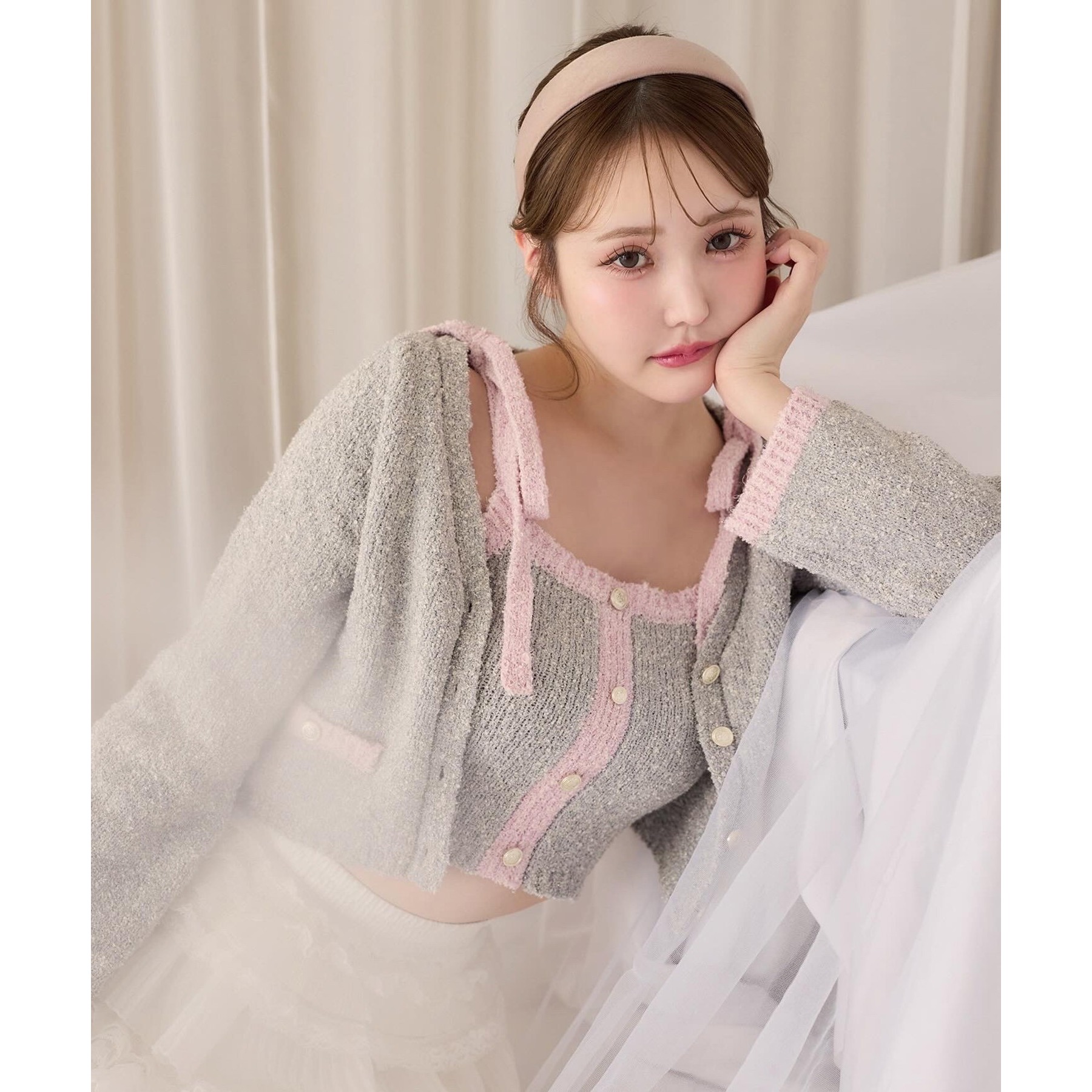 【セットアップ可能】金ボタン配色カーディガン